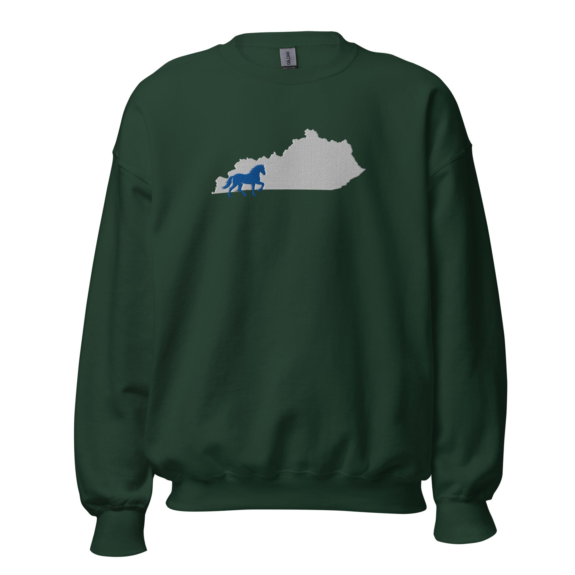 Bluegrass Outline Sweatshirt | Embroidered Horse & Kentucky Silhouette - Bluegrass Elite Apparel LLC