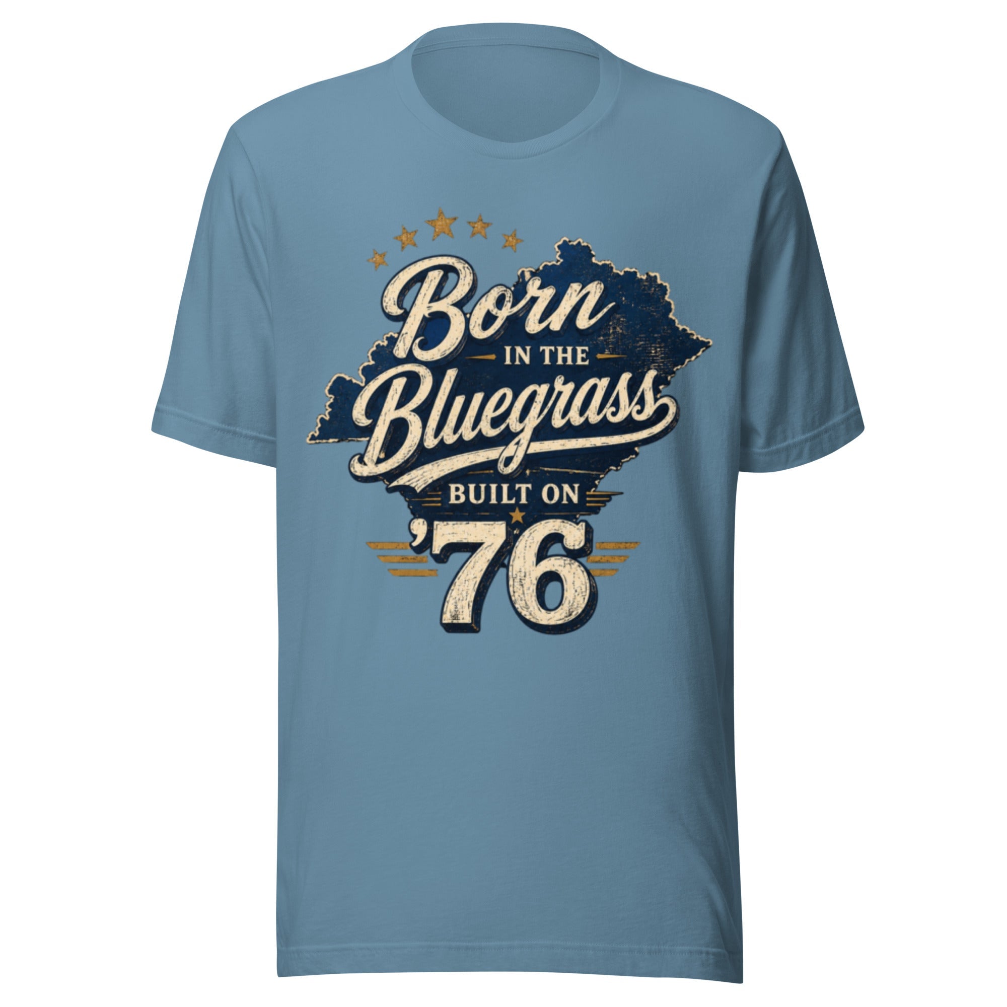 Born in the Bluegrass, Built on '76 T-Shirt | Vintage Script State Design | Classic - Bluegrass Elite Apparel LLC