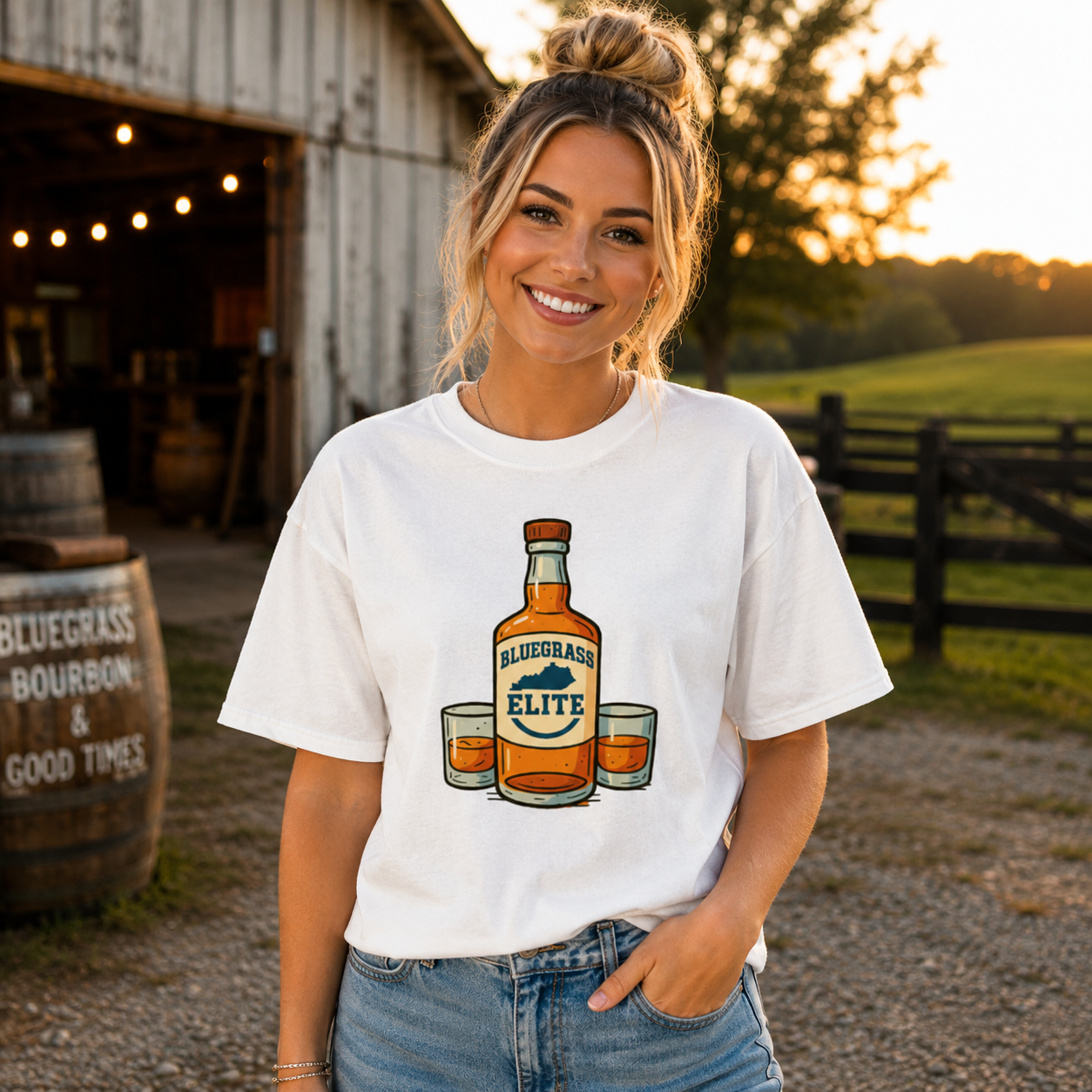 Bluegrass Elite Bourbon Bottle T-Shirt | Kentucky Whiskey Pride | Classic Cotton