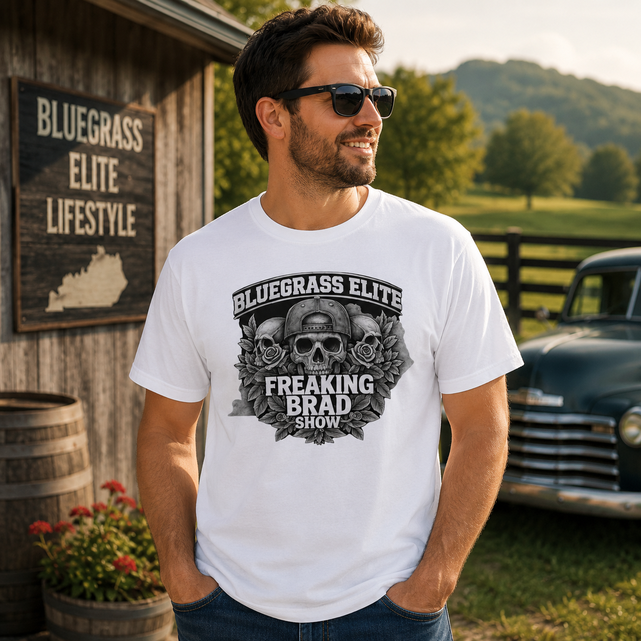Freaking Brad Show T-Shirt | Skull Rose Design | Classic Cotton