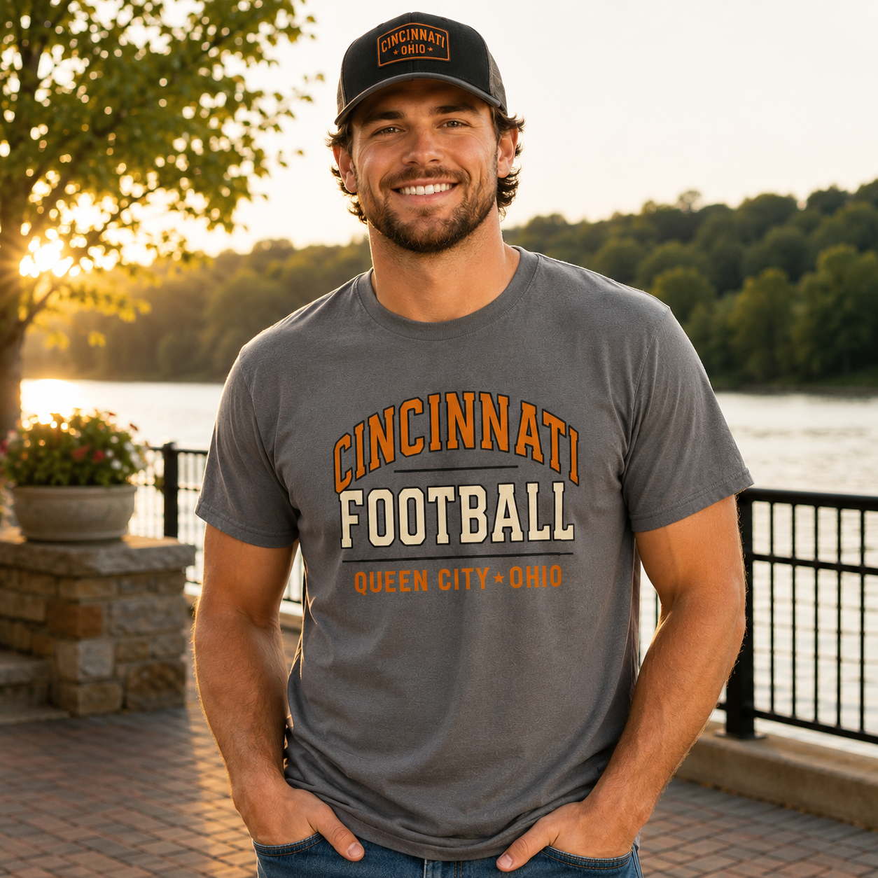 Cincinnati Football Arch Text Tee | Vintage Collegiate | Basic Cotton
