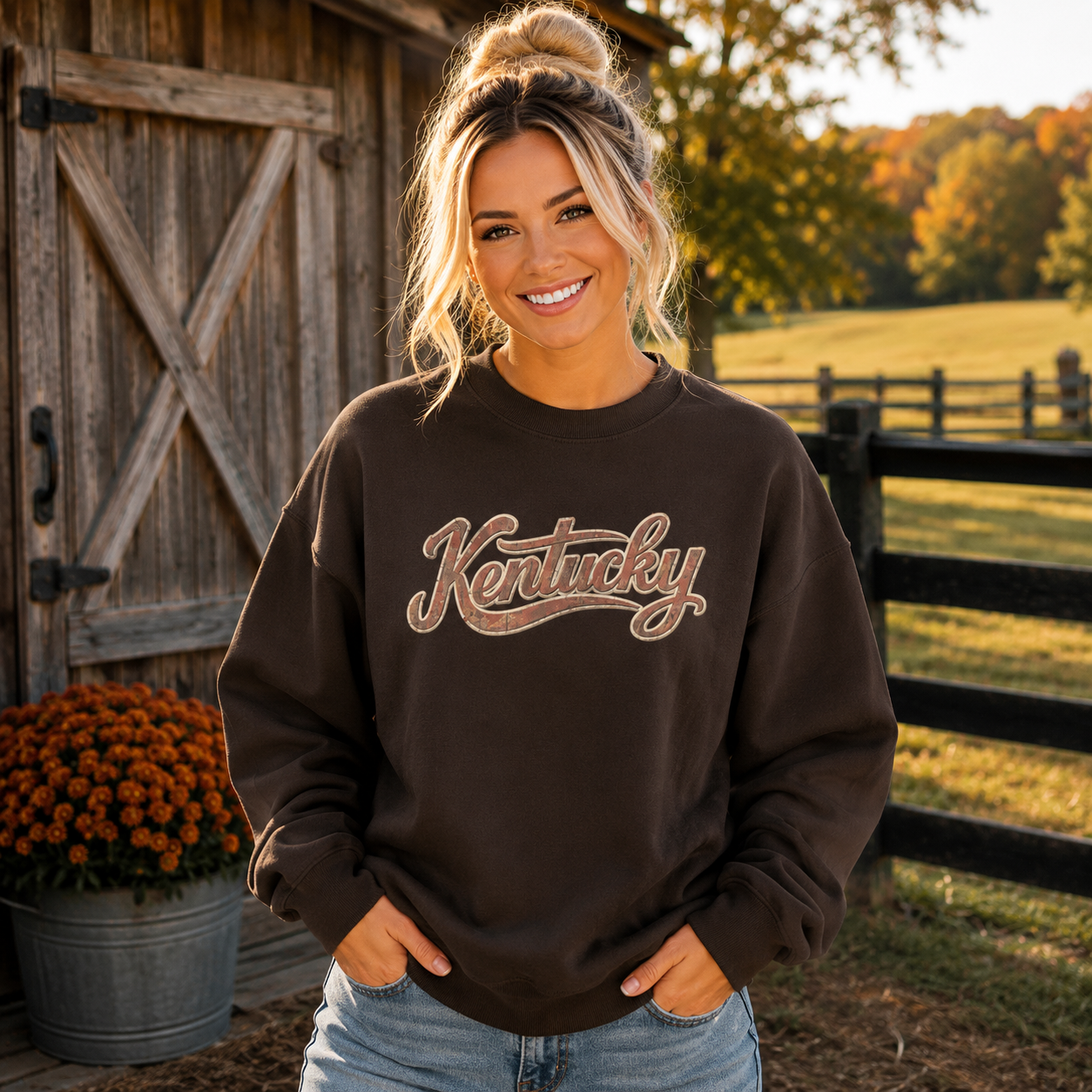 Kentucky Sweatshirt | Vintage Wood Texture Script | Unisex