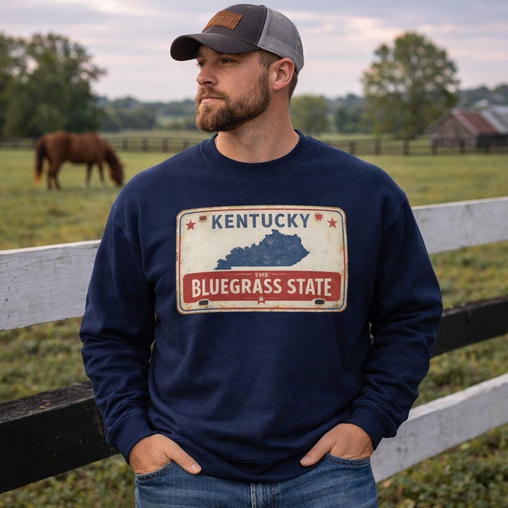 The Bluegrass State Sweatshirt | Retro License Plate Graphic | Unisex Pullover