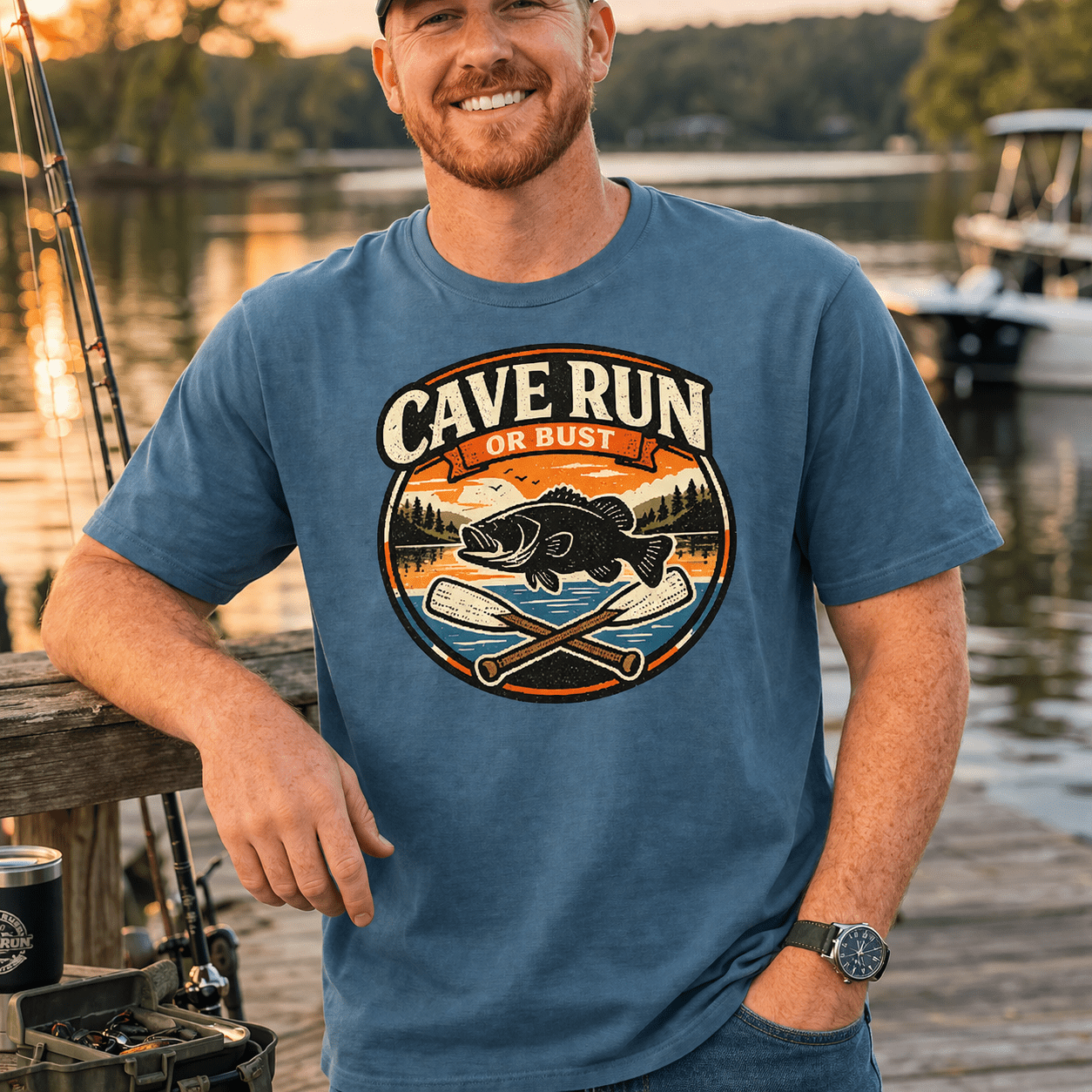 Cave Run Lake Shirt | Vintage Road Trip Badge Design | Classic - Bluegrass Elite Apparel LLC