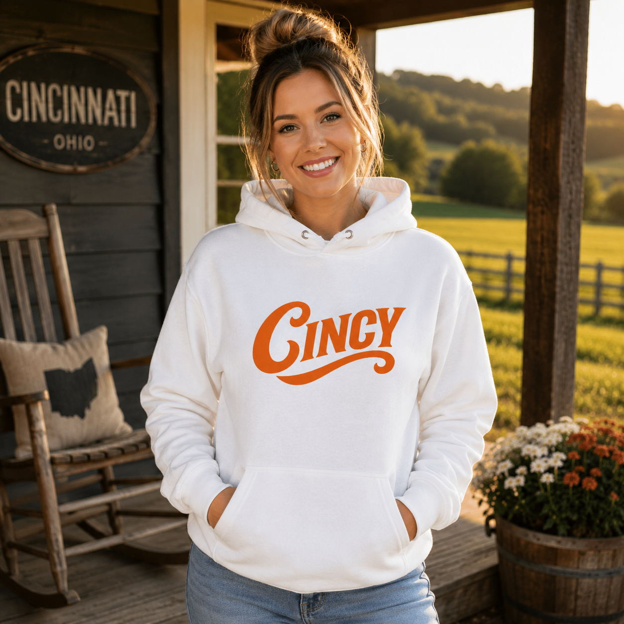 Cincinnati Football Hoodie | Retro “Cincy” Orange Script | Premium Fleece