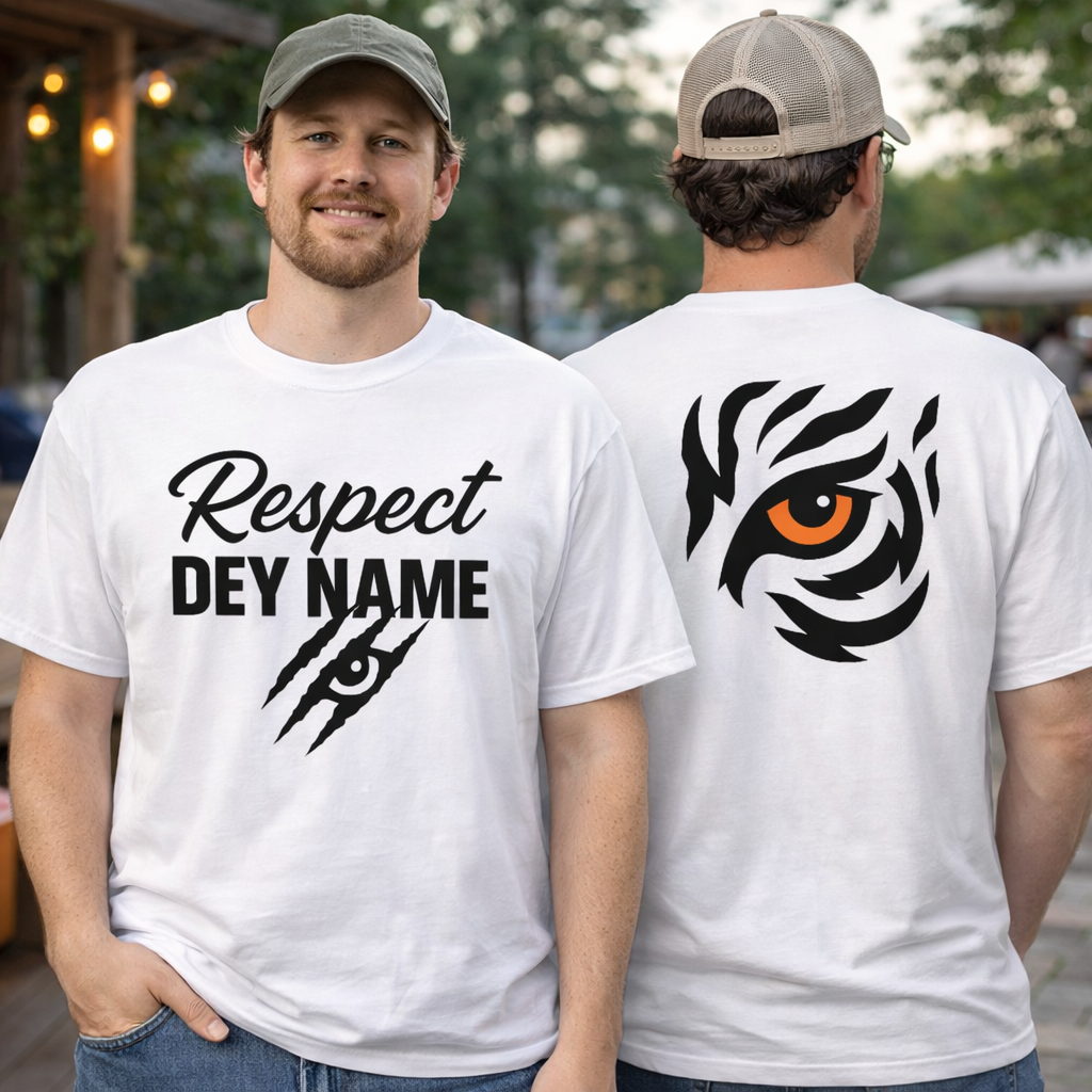 Respect Dey Name T-Shirt | Clawed Script & Tiger Eye Design | Elite