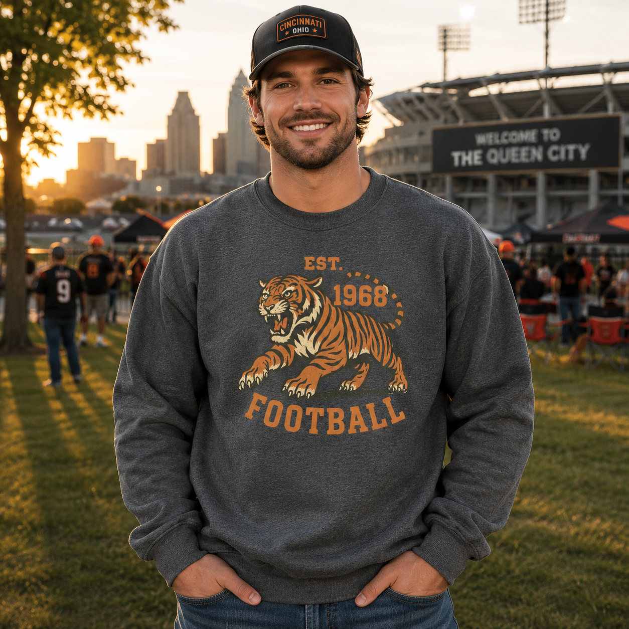 Retro Tiger Football Sweatshirt | Est. 1968 Vintage Style