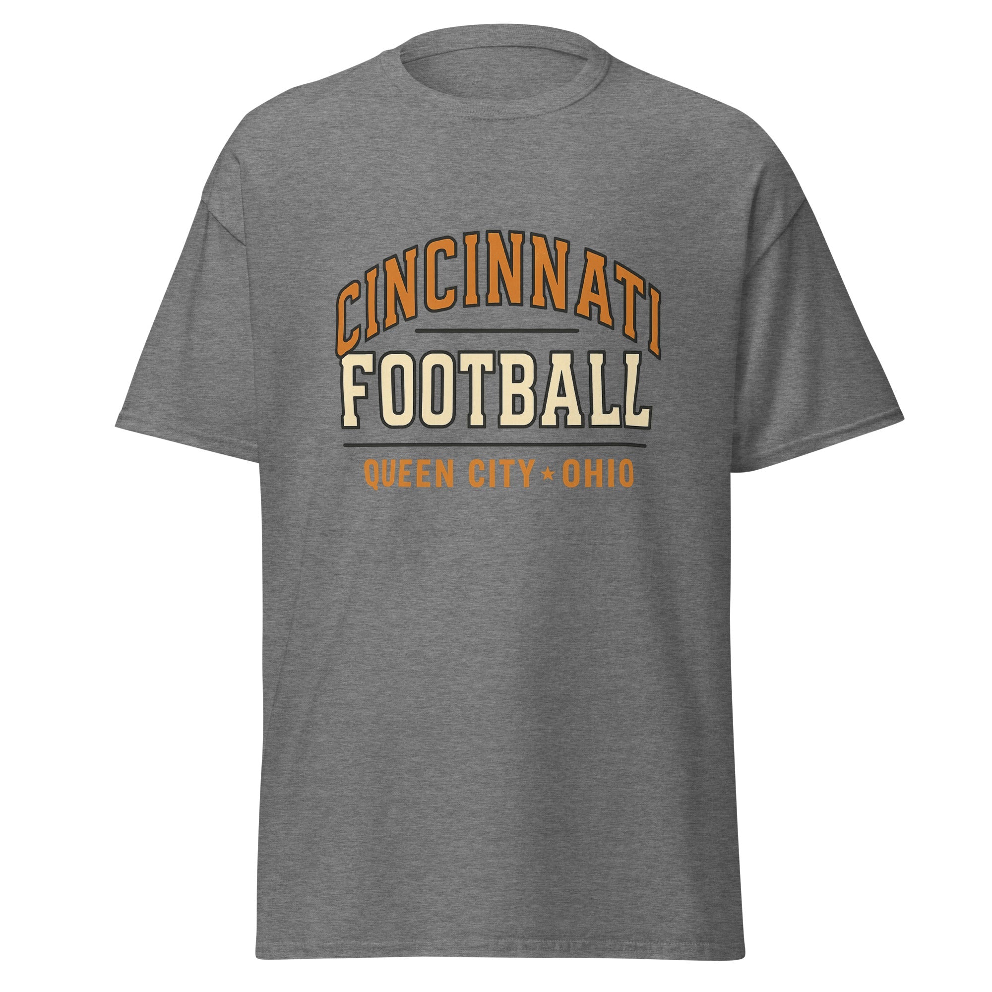 Cincinnati Football Arch Text Tee | Vintage Collegiate | Basic Cotton - Bluegrass Elite Apparel LLC
