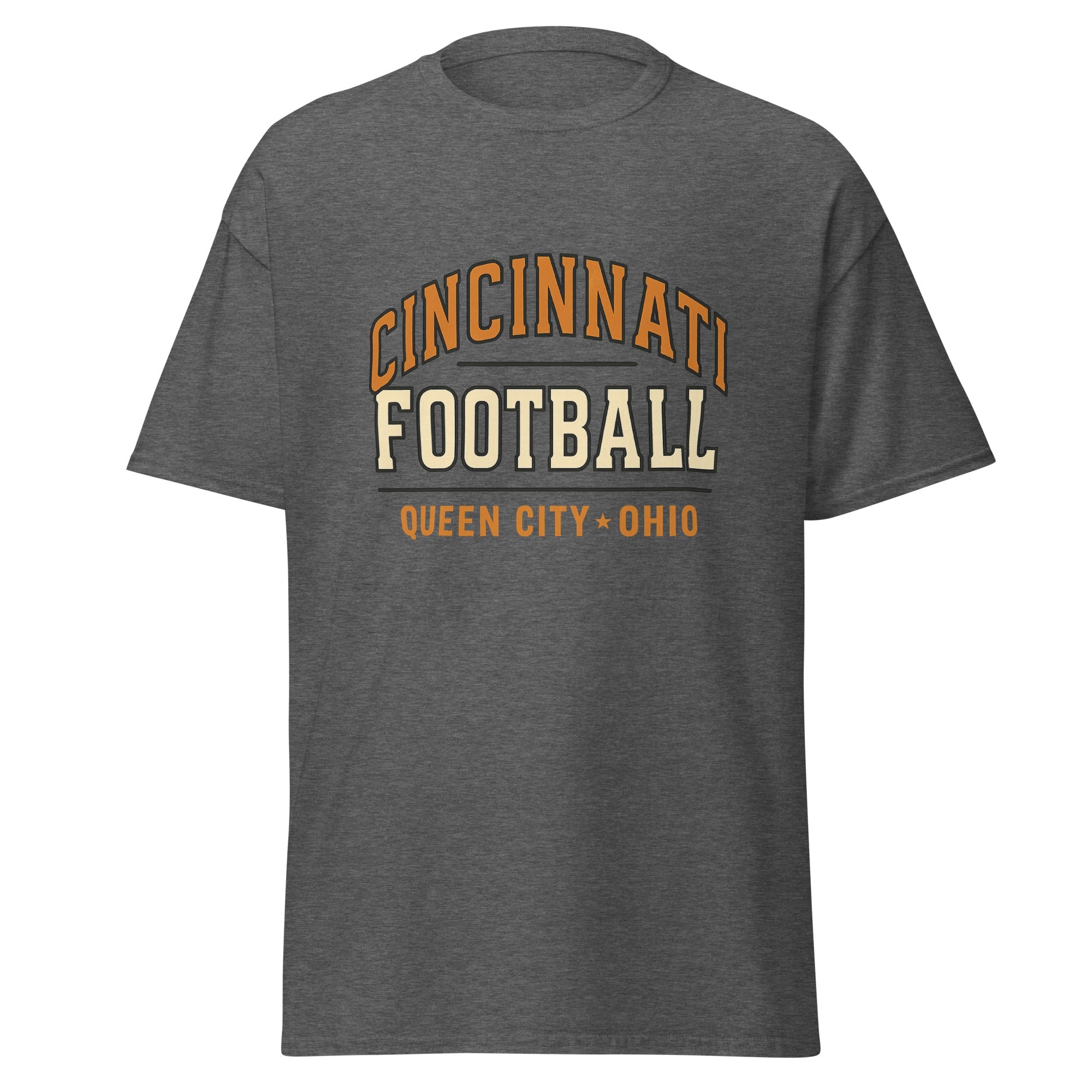 Cincinnati Football Arch Text Tee | Vintage Collegiate | Basic Cotton - Bluegrass Elite Apparel LLC