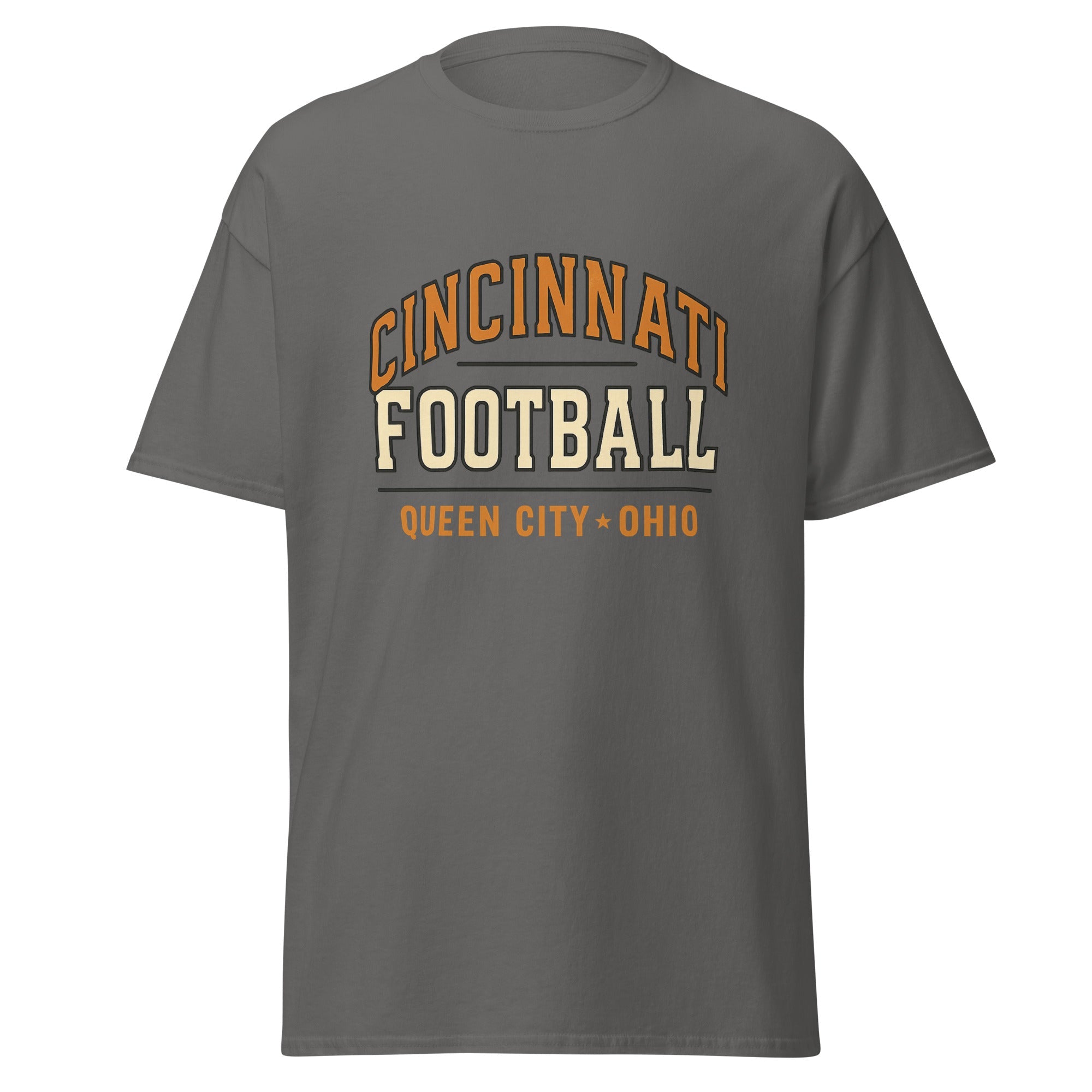Cincinnati Football Arch Text Tee | Vintage Collegiate | Basic Cotton - Bluegrass Elite Apparel LLC