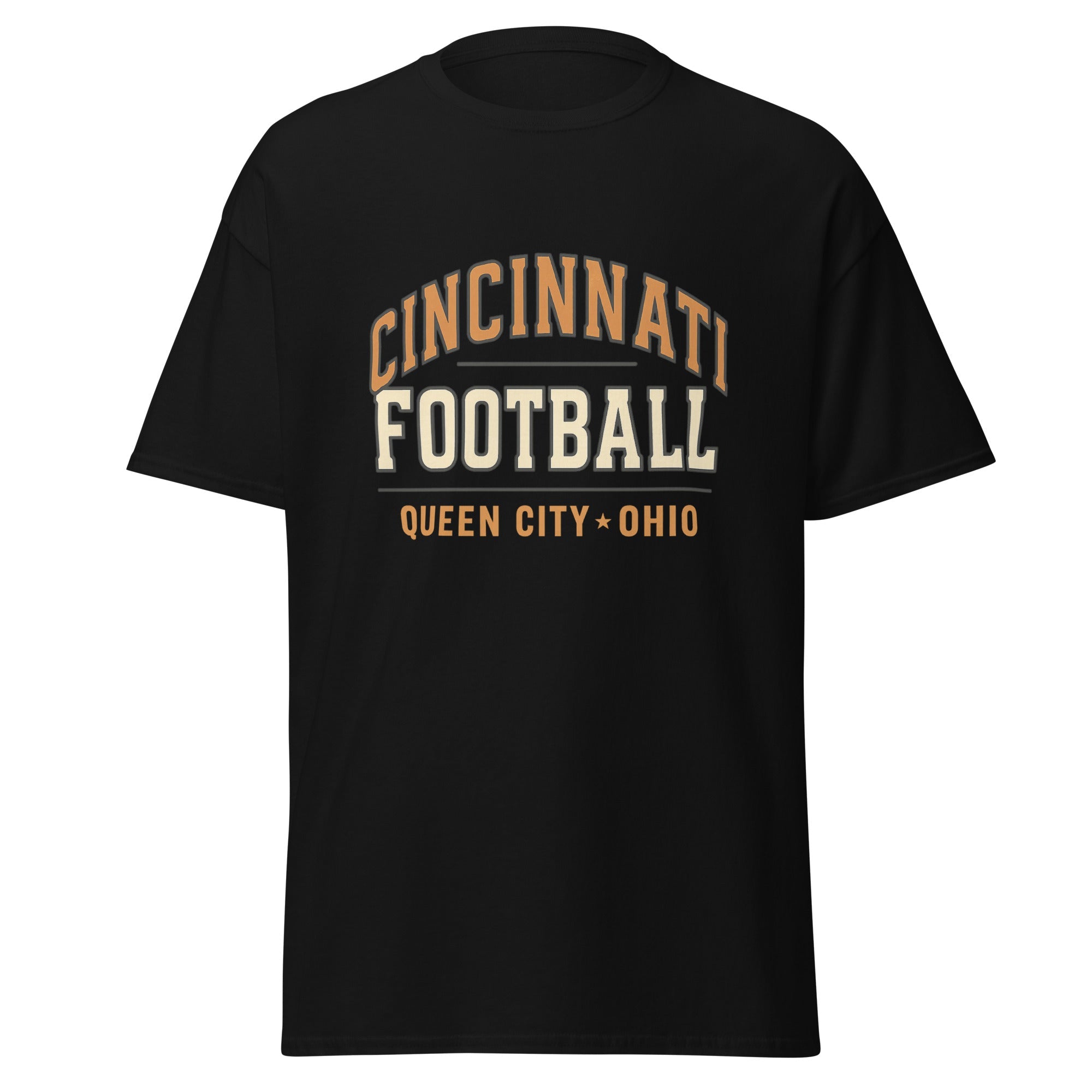 Cincinnati Football Arch Text Tee | Vintage Collegiate | Basic Cotton - Bluegrass Elite Apparel LLC