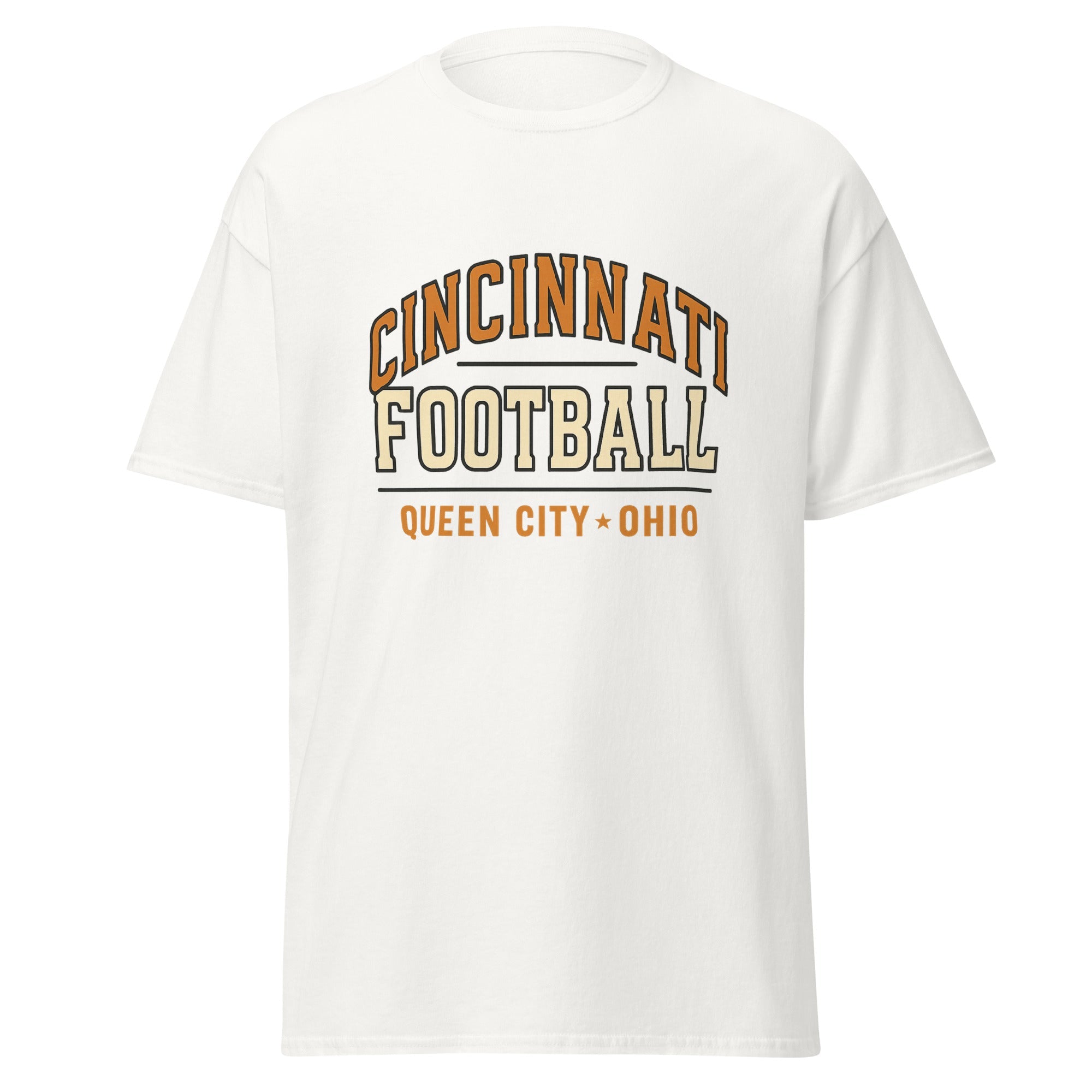 Cincinnati Football Arch Text Tee | Vintage Collegiate | Basic Cotton - Bluegrass Elite Apparel LLC