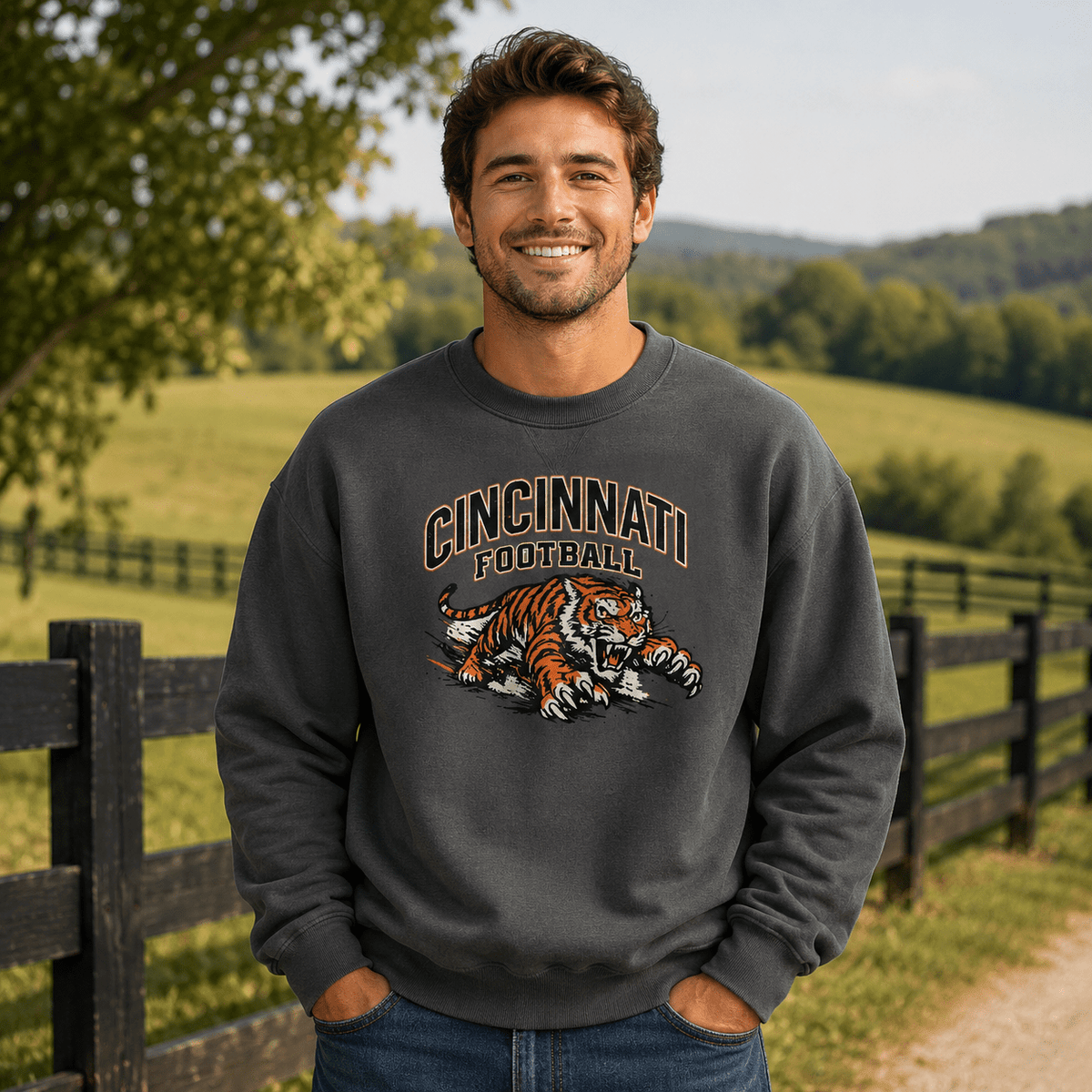 Cincinnati Football Sweatshirt | Charging Tiger Design | Unisex - Bluegrass Elite Apparel LLC
