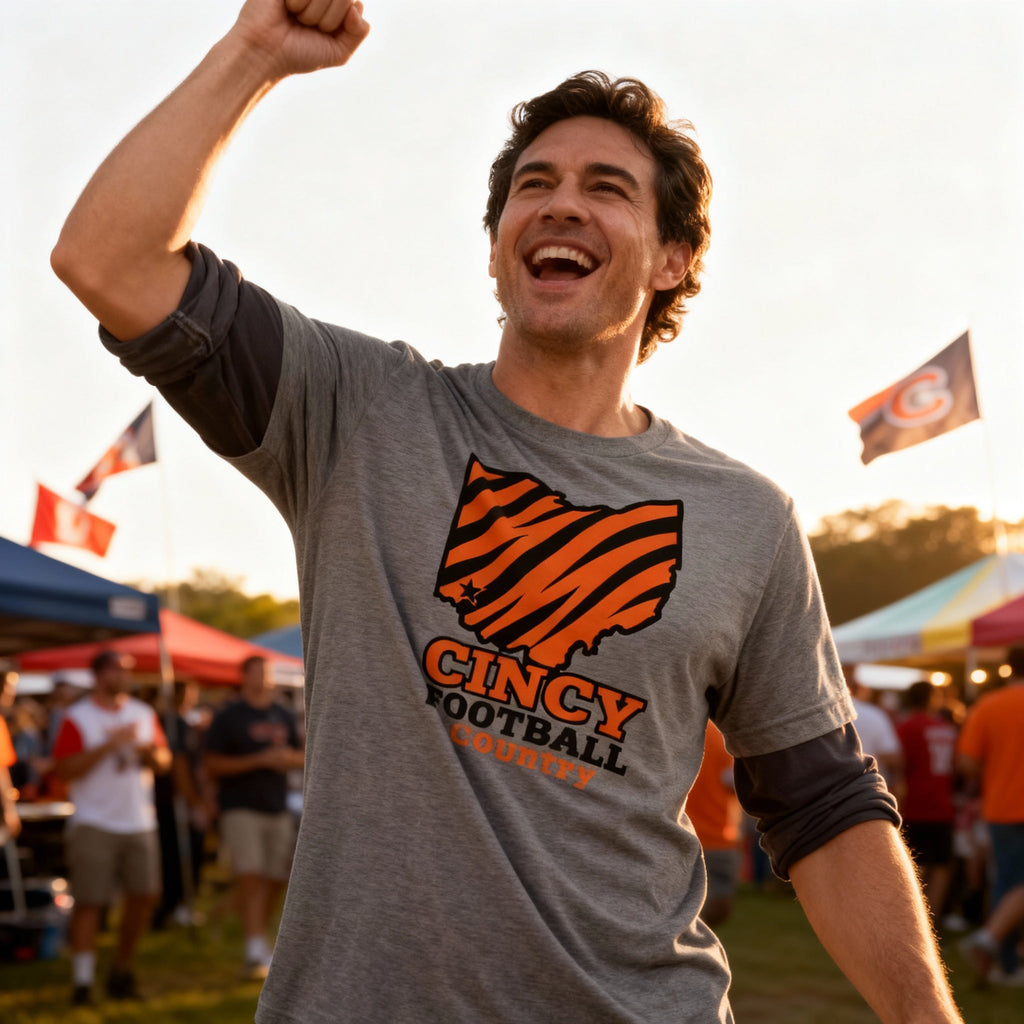 Cincy Football Shirt | Ohio Map Stripe Design | Elite Tri - Blend - Bluegrass Elite Apparel LLC