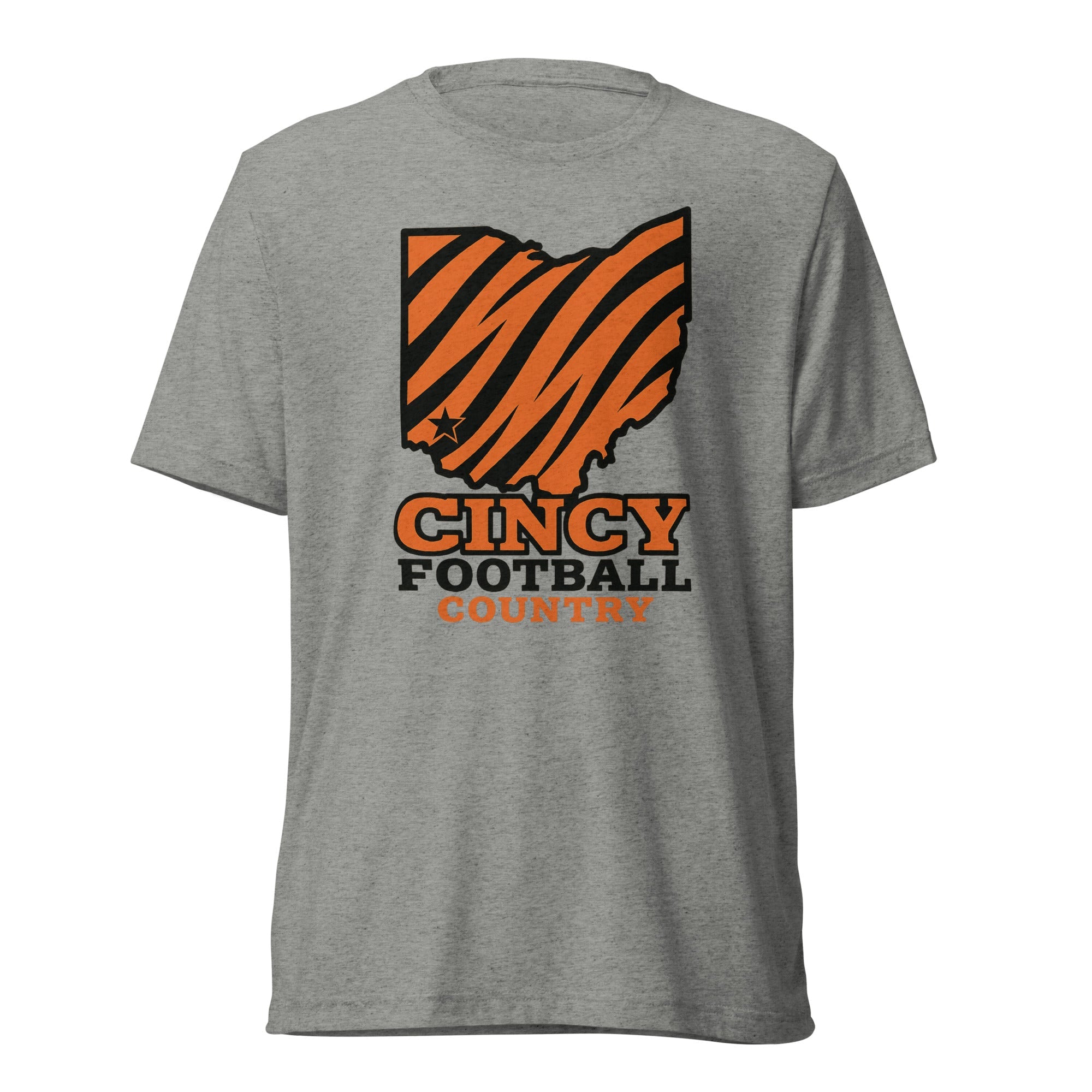 Cincy Football Shirt | Ohio Map Stripe Design | Elite Tri - Blend - Bluegrass Elite Apparel LLC