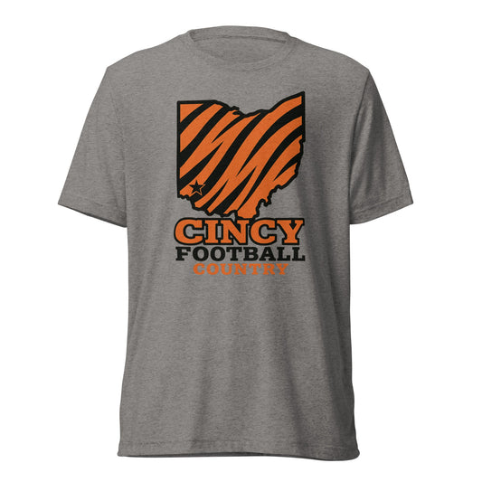 Cincy Football Shirt | Ohio Map Stripe Design | Elite Tri - Blend - Bluegrass Elite Apparel LLC
