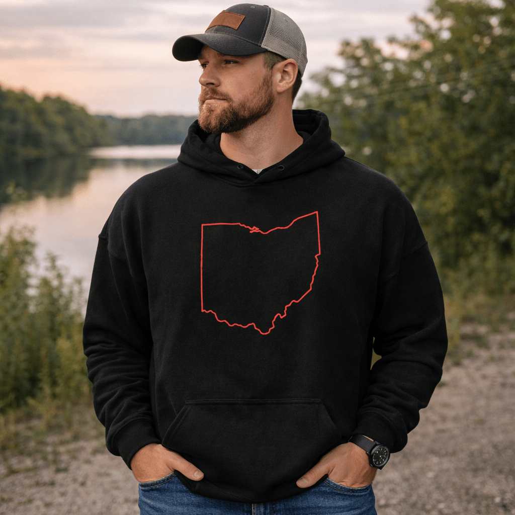 Columbus Hoodie | Red Ohio Outline Design | Unisex - Bluegrass Elite Apparel LLC