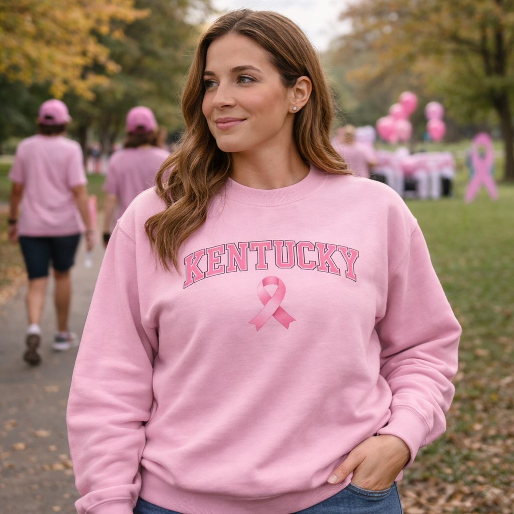 Kentucky Awareness Sweatshirt | Pink Ribbon Collegiate Design
