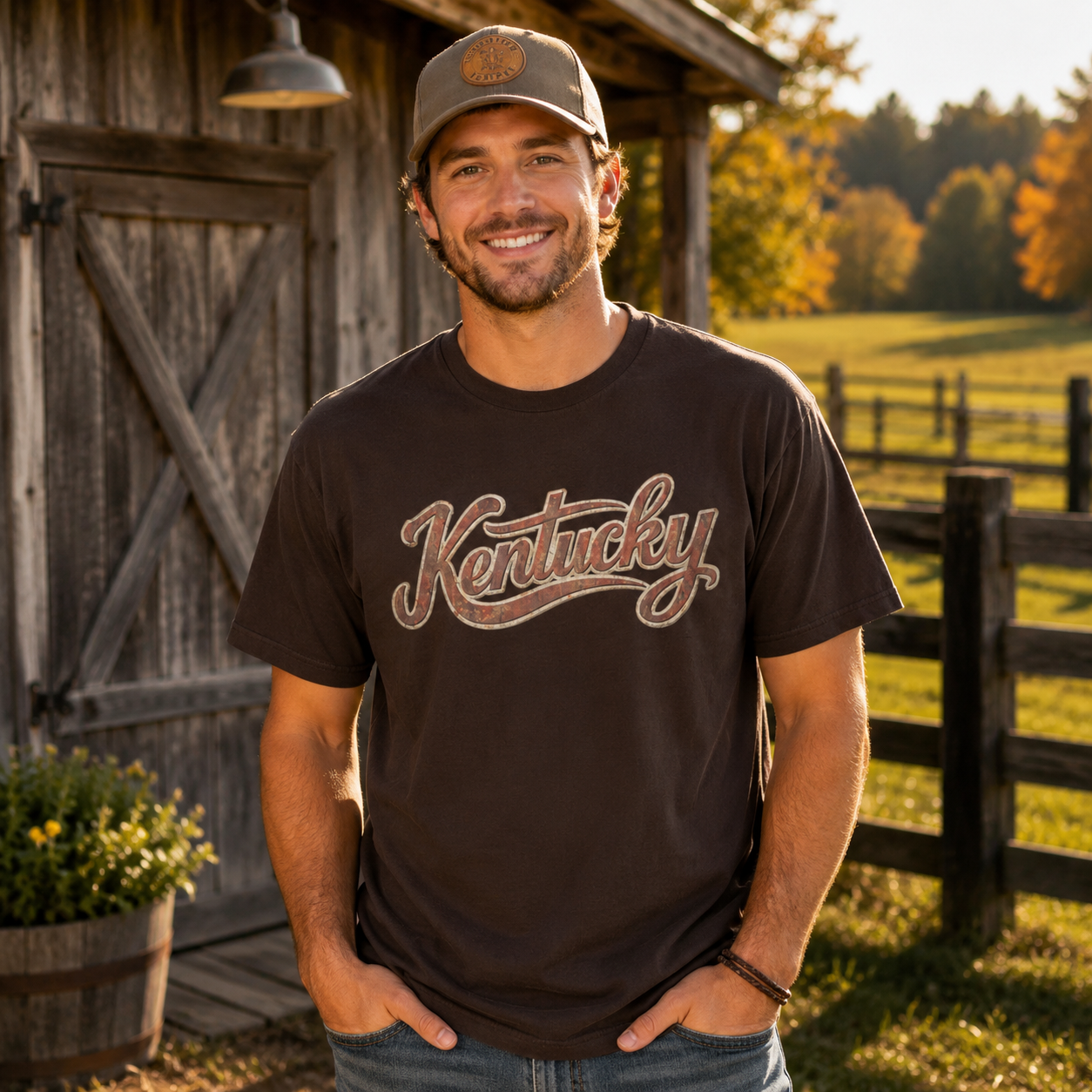 Kentucky T-Shirt | Vintage Wood Texture Script | Classic
