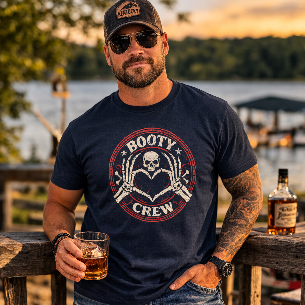 Booty Crew T-Shirt | Skeleton Heart Hands Design | Freaking Brad Show | Classic Cotton