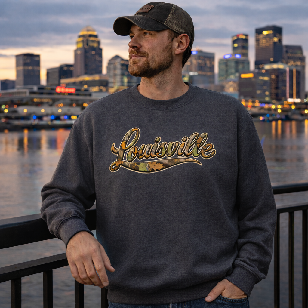 Louisville Script Sweatshirt | Outdoor Camo Style | Unisex Fit