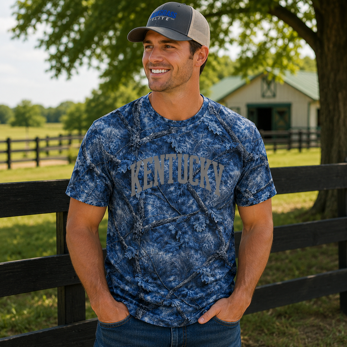 Kentucky Blue Timber Camo Performance Tee