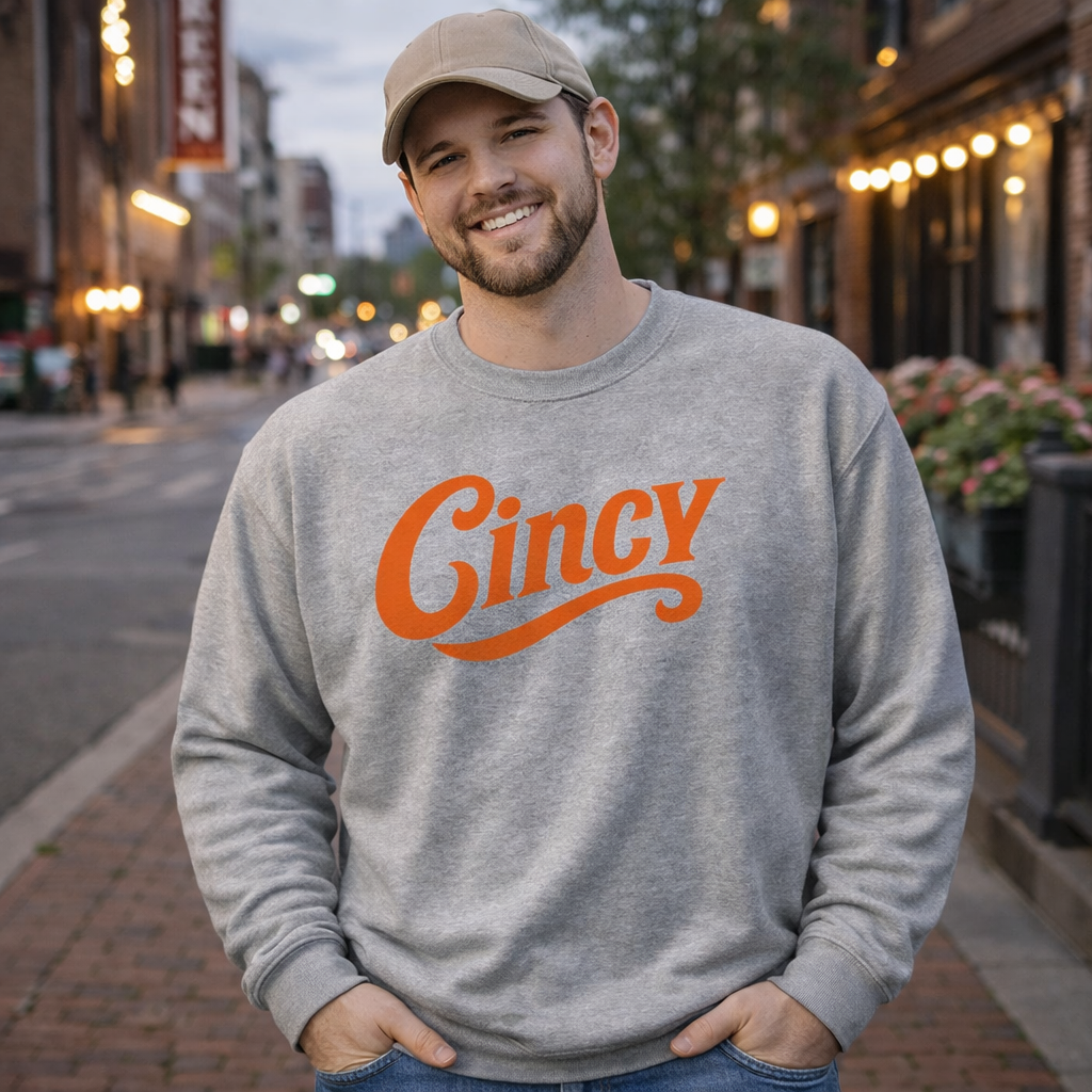 Cincinnati Football Sweatshirt | Retro “Cincy” Orange Script | Premium Fleece