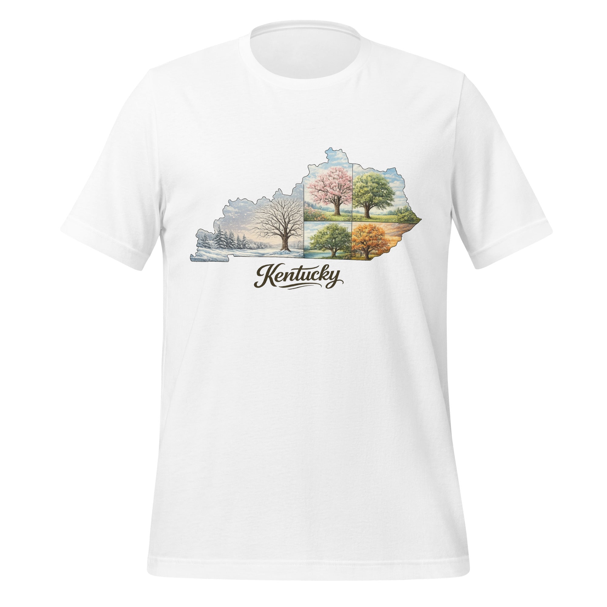 Four Seasons in Kentucky T-Shirt | State Outline Seasonal Design | Classic Cotton - Bluegrass Elite Apparel LLC