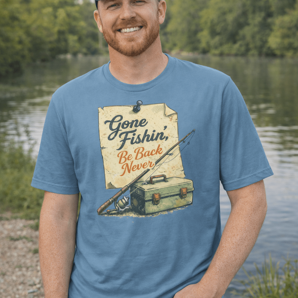 Gone Fishin Be Back Never Shirt | Vintage Note Fishing Design | Classic - Bluegrass Elite Apparel LLC