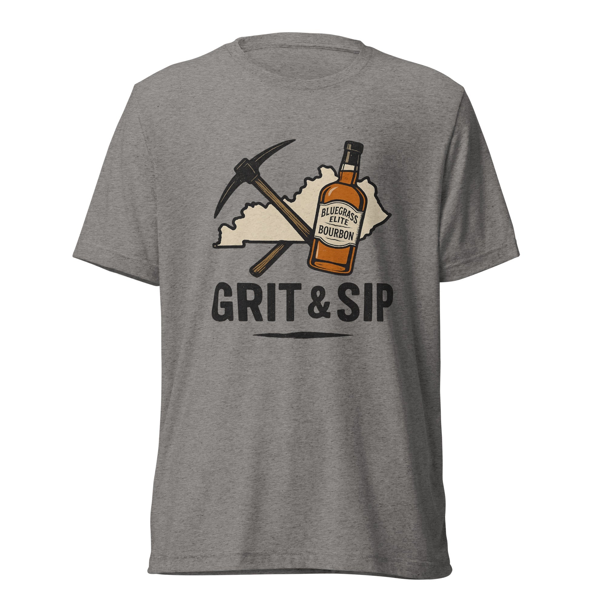 Grit and Sip Tee | Kentucky Bourbon &amp; Coal Heritage Shirt | Elite Tri - Blend - Bluegrass Elite Apparel LLC