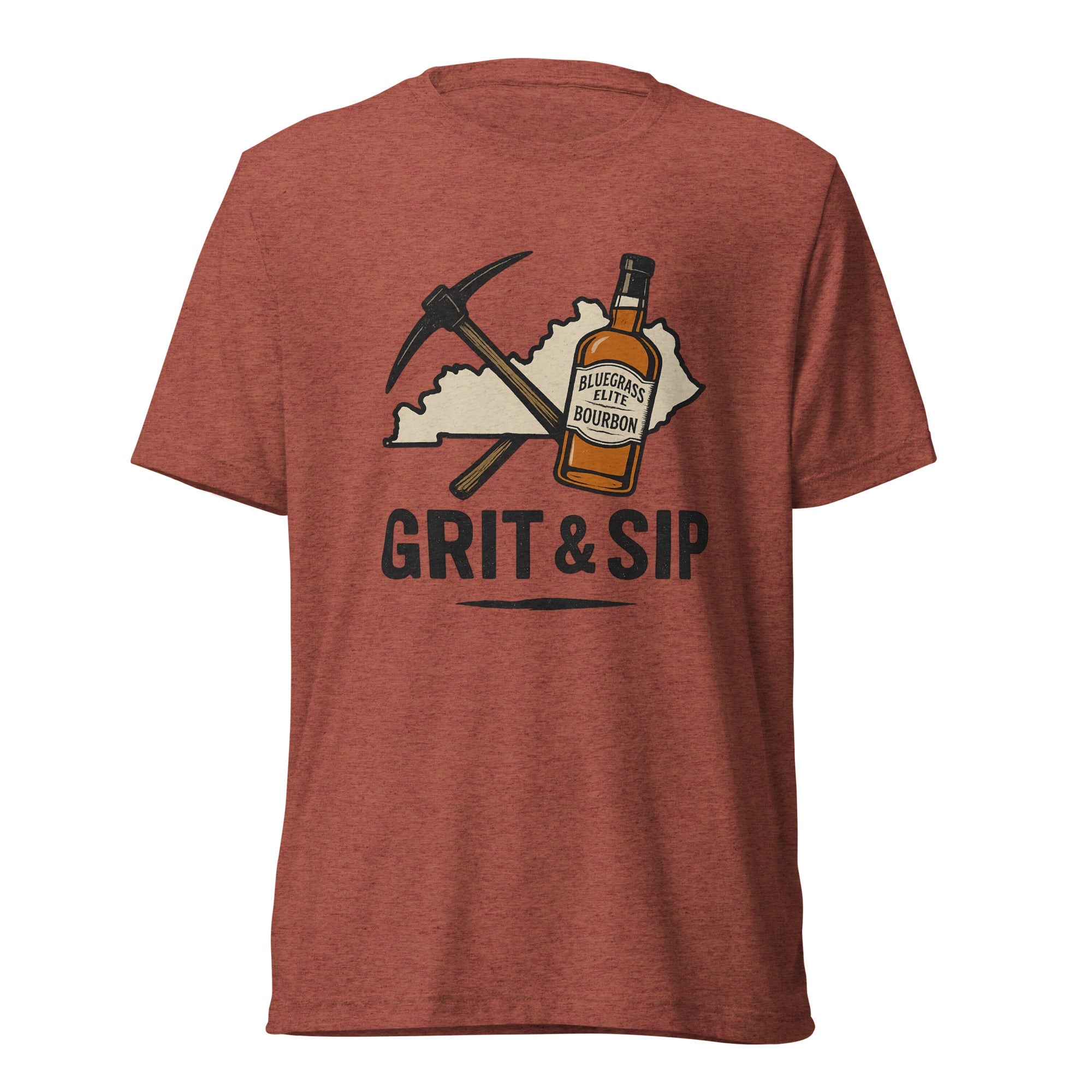 Grit and Sip Tee | Kentucky Bourbon &amp; Coal Heritage Shirt | Elite Tri - Blend - Bluegrass Elite Apparel LLC