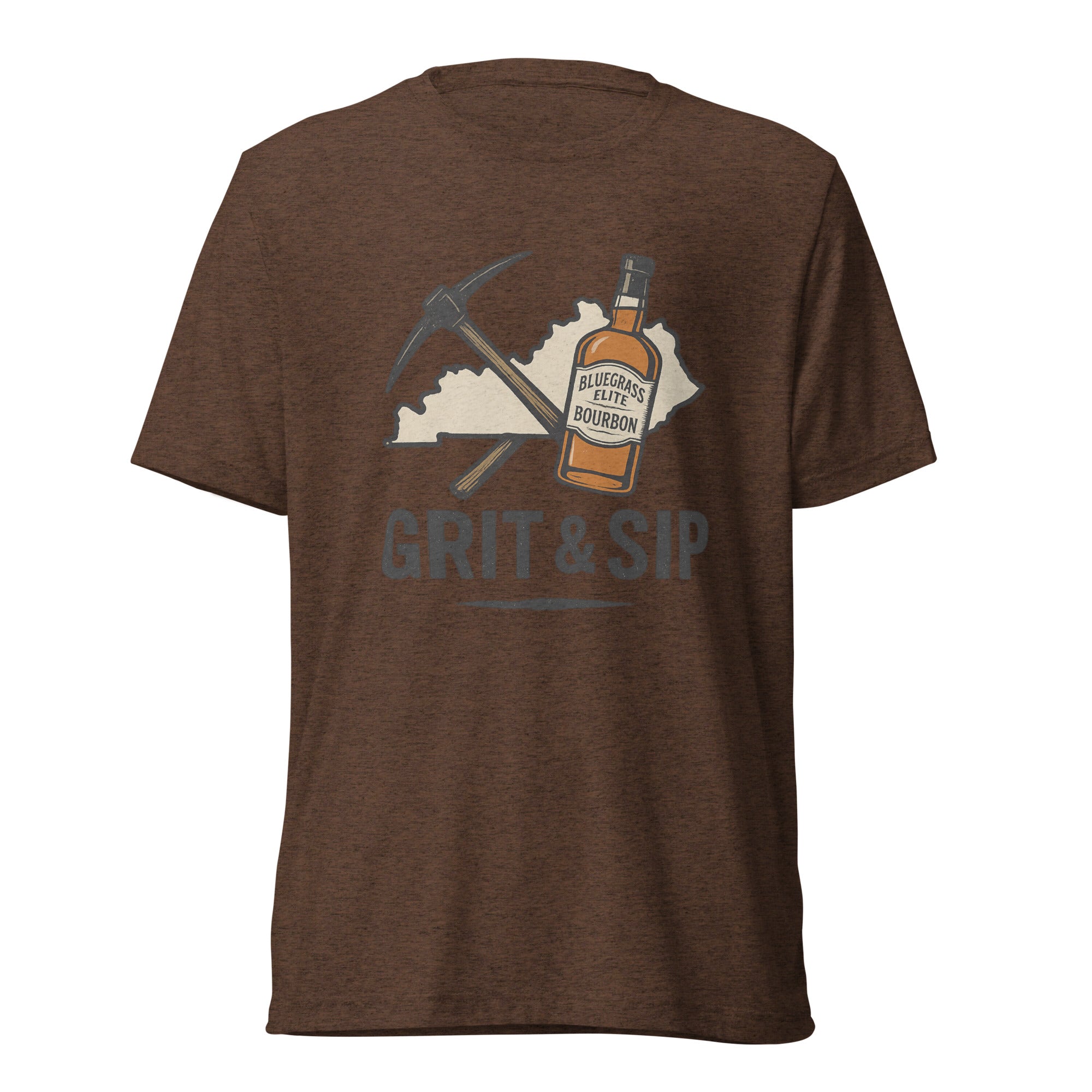 Grit and Sip Tee | Kentucky Bourbon &amp; Coal Heritage Shirt | Elite Tri - Blend - Bluegrass Elite Apparel LLC