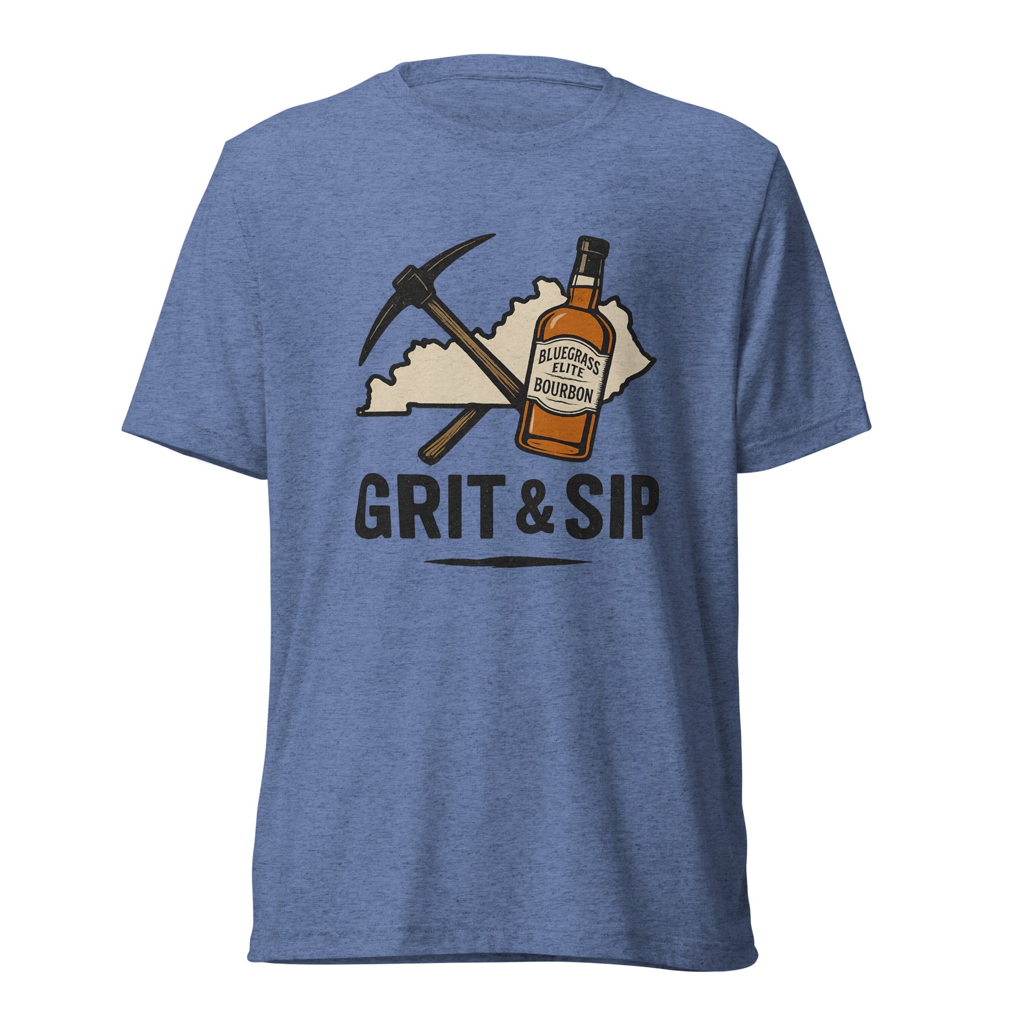Grit and Sip Tee | Kentucky Bourbon &amp; Coal Heritage Shirt | Elite Tri - Blend - Bluegrass Elite Apparel LLC