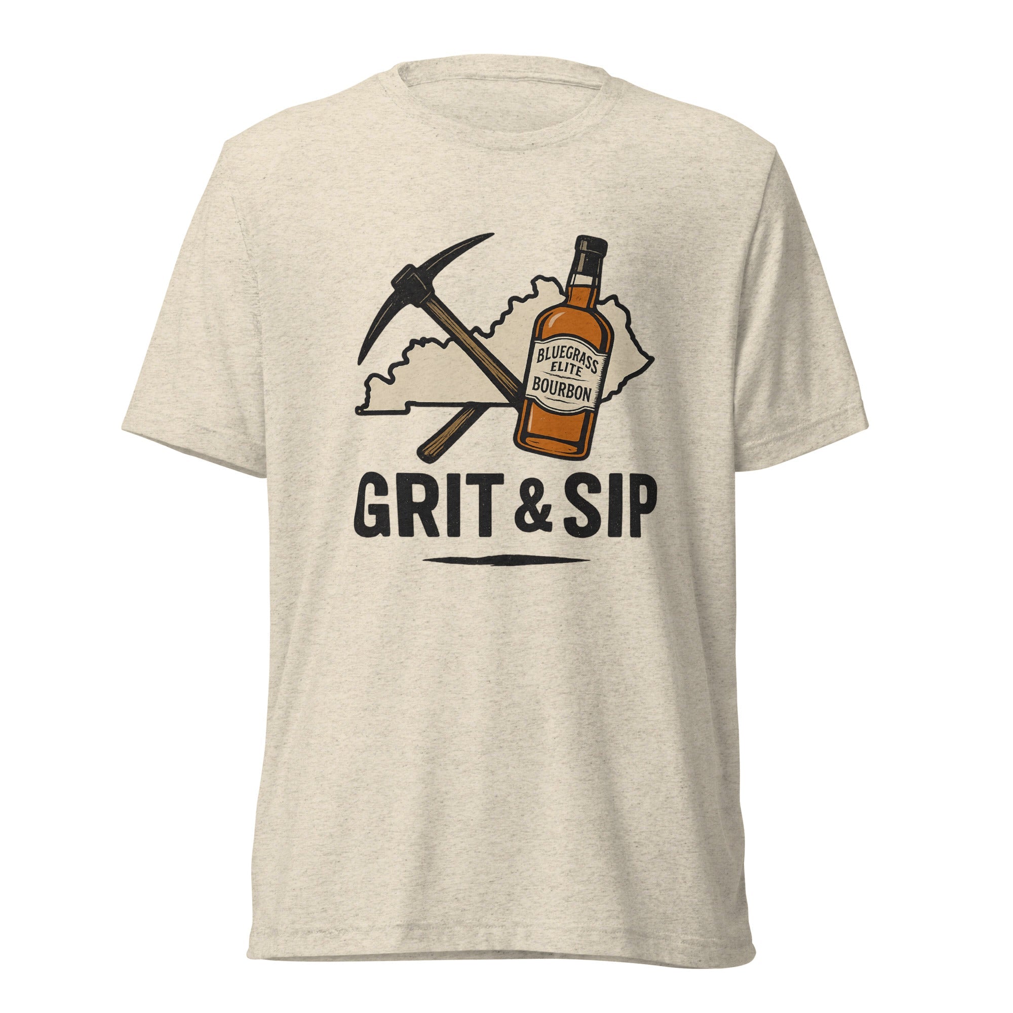 Grit and Sip Tee | Kentucky Bourbon &amp; Coal Heritage Shirt | Elite Tri - Blend - Bluegrass Elite Apparel LLC