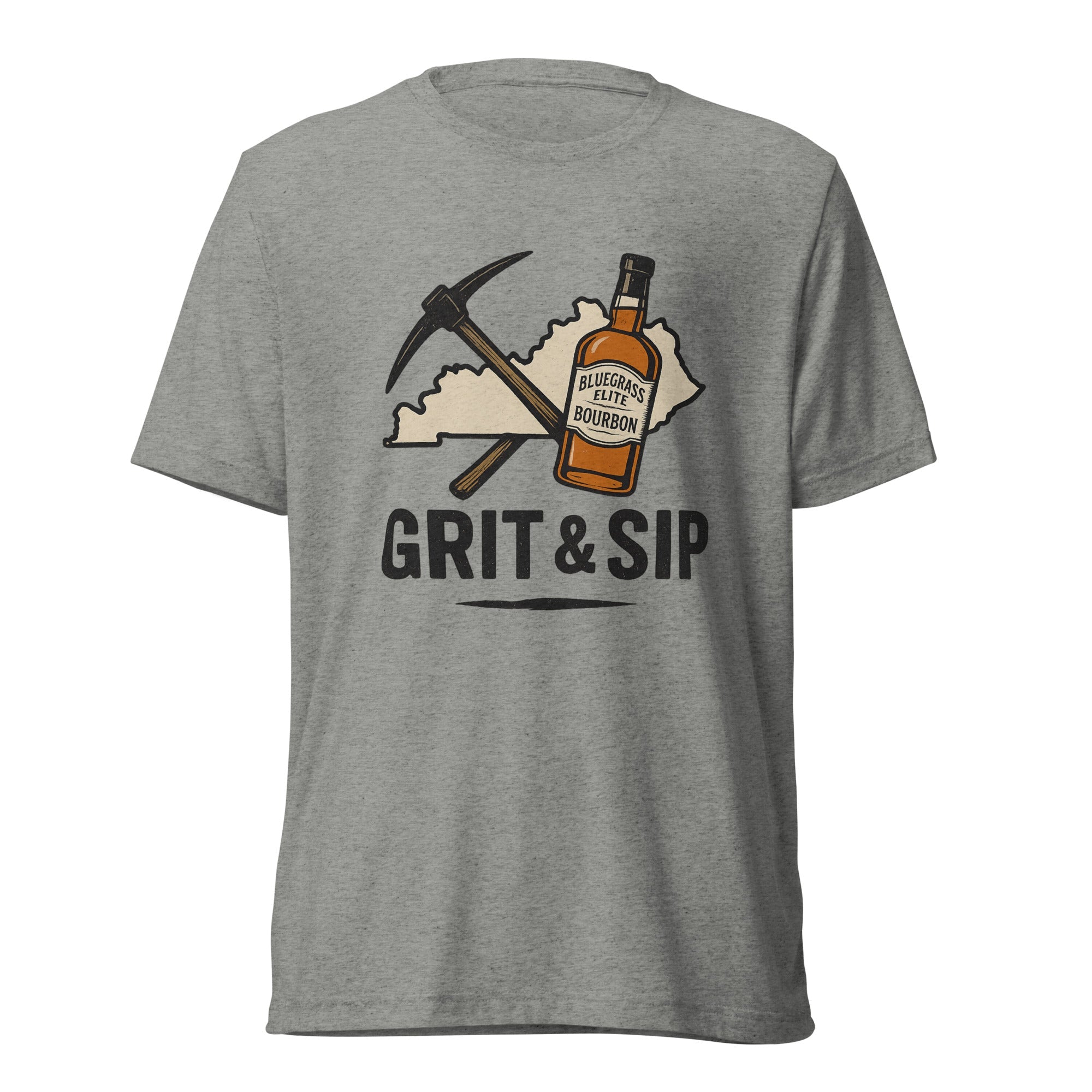Grit and Sip Tee | Kentucky Bourbon &amp; Coal Heritage Shirt | Elite Tri - Blend - Bluegrass Elite Apparel LLC
