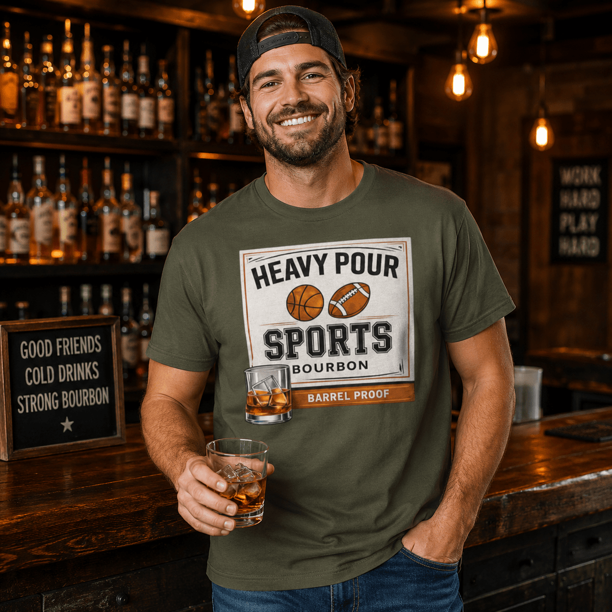Heavy Pour Sports Bourbon T-Shirt | Barrel Proof Design | Classic - Bluegrass Elite Apparel LLC