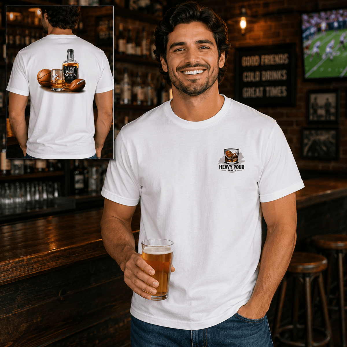 Heavy Pour Sports T-Shirt | Bourbon + Sports Design | Classic Cotton - Bluegrass Elite Apparel LLC