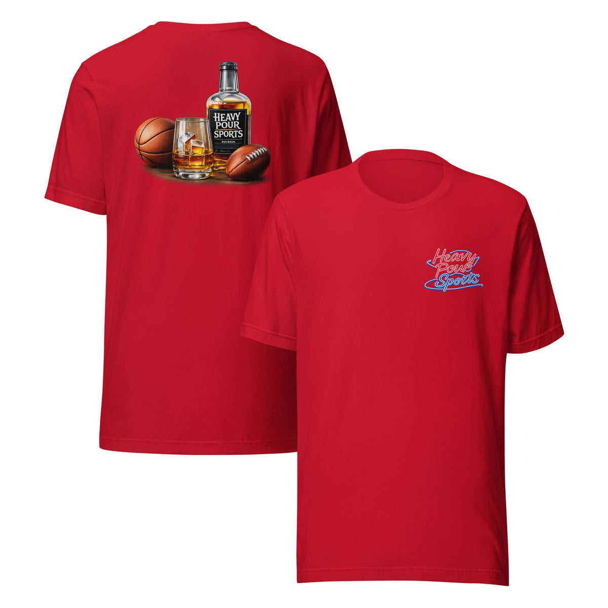 Heavy Pour Sports T-Shirt | Dual - Sided Bourbon & Neon Design | Classic Cotton - Bluegrass Elite Apparel LLC