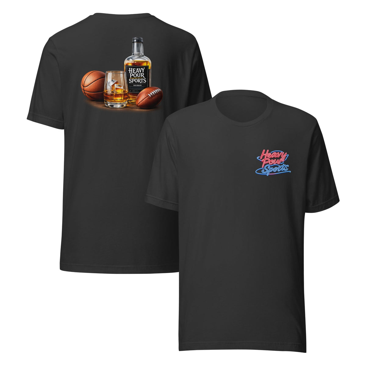 Heavy Pour Sports T-Shirt | Dual - Sided Bourbon & Neon Design | Classic Cotton - Bluegrass Elite Apparel LLC