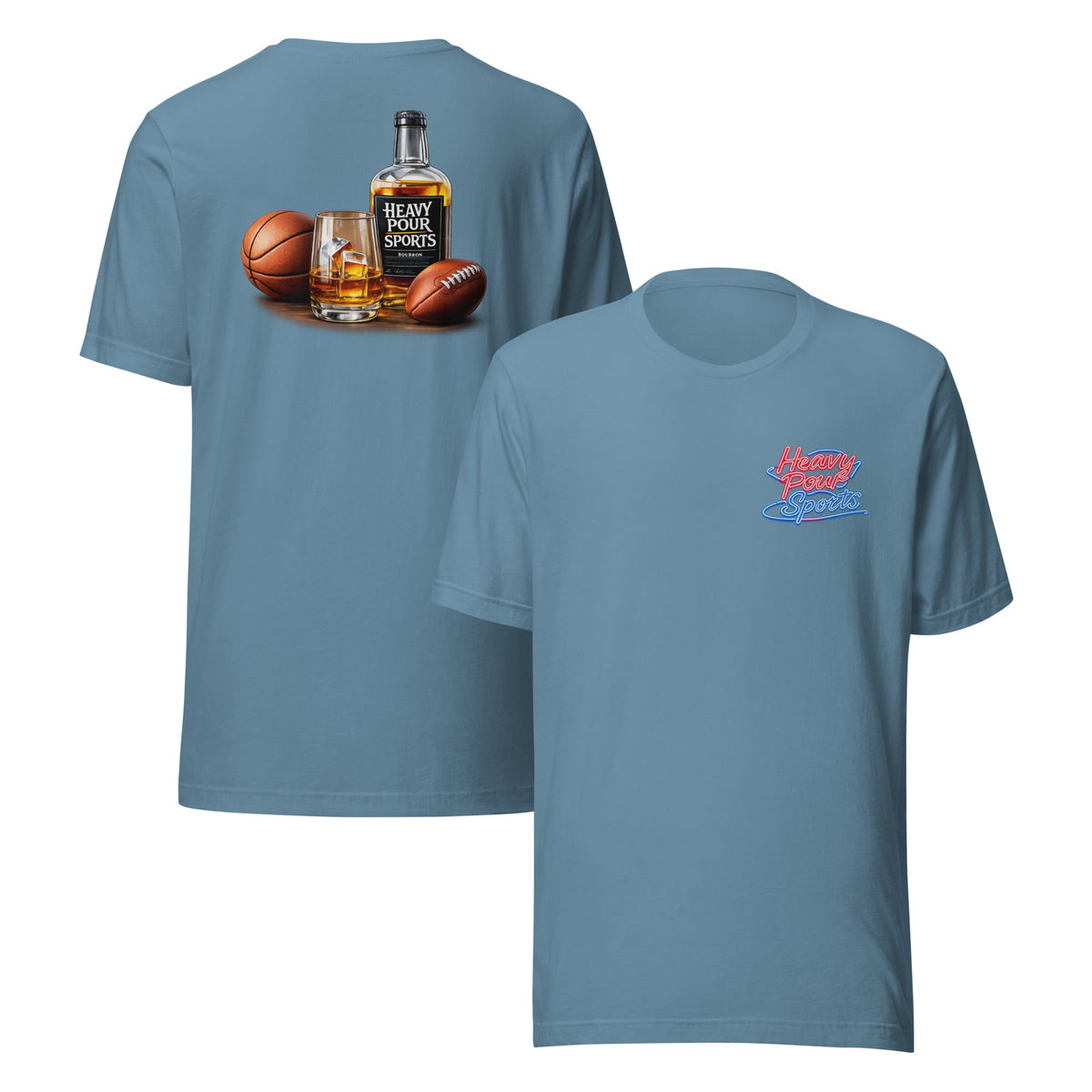 Heavy Pour Sports T-Shirt | Dual - Sided Bourbon & Neon Design | Classic Cotton - Bluegrass Elite Apparel LLC