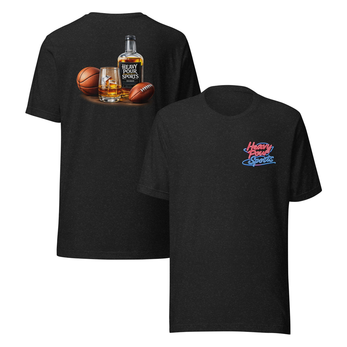 Heavy Pour Sports T-Shirt | Dual - Sided Bourbon & Neon Design | Classic Cotton - Bluegrass Elite Apparel LLC