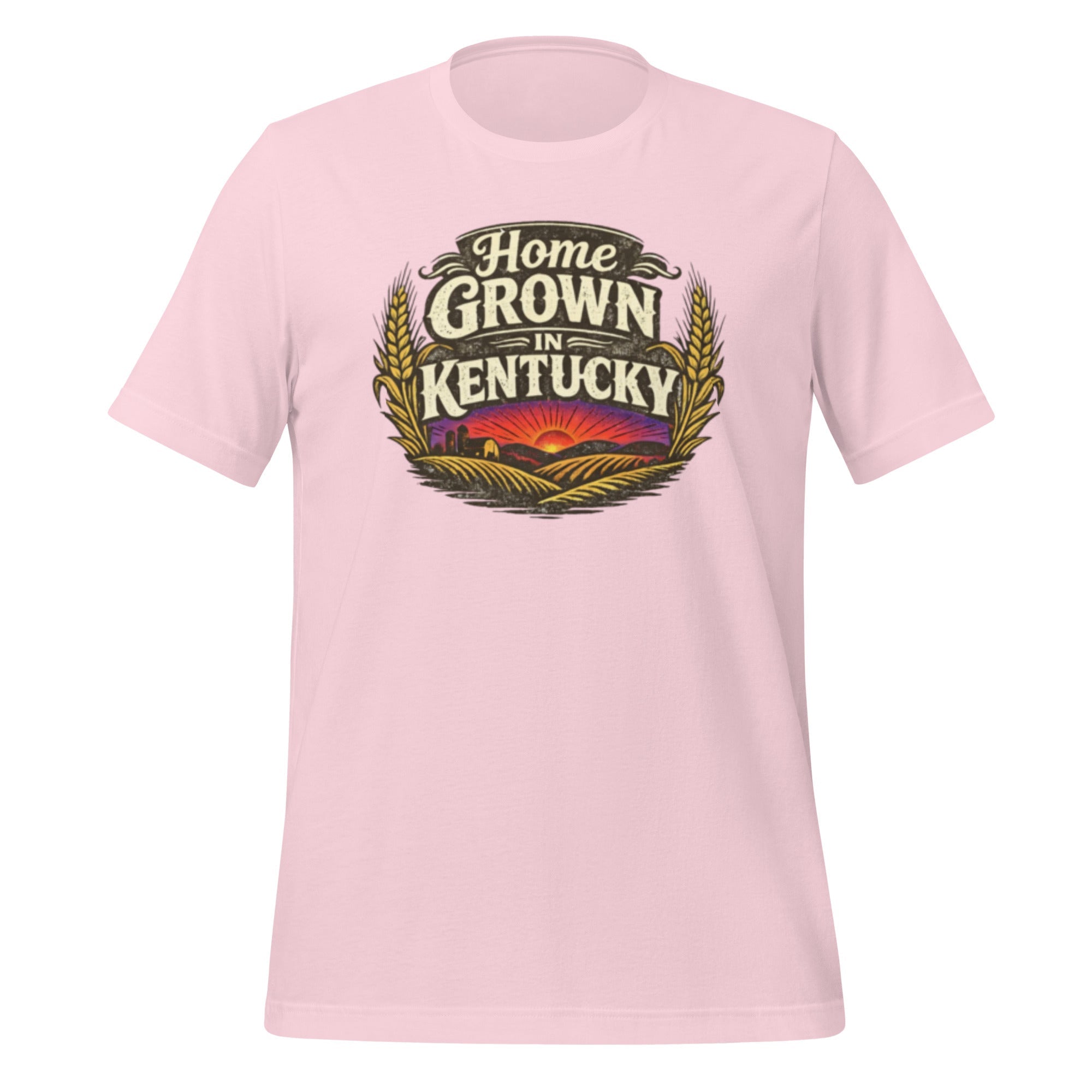Home Grown in Kentucky T-Shirt | Vintage Wheat & Hills Design | Classic Cotton - Bluegrass Elite Apparel LLC