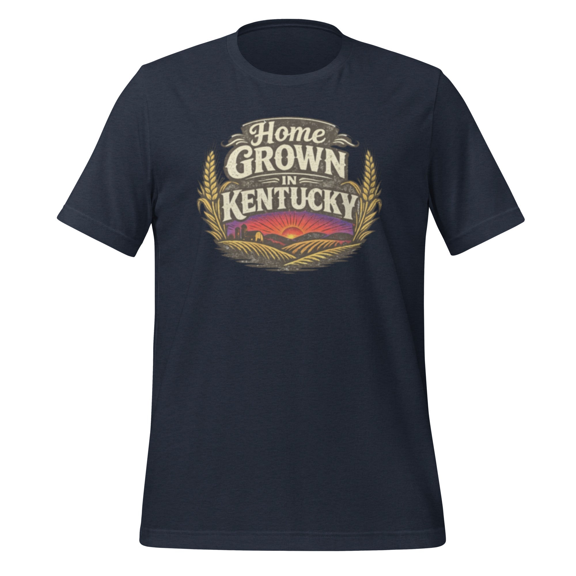 Home Grown in Kentucky T-Shirt | Vintage Wheat & Hills Design | Classic Cotton - Bluegrass Elite Apparel LLC