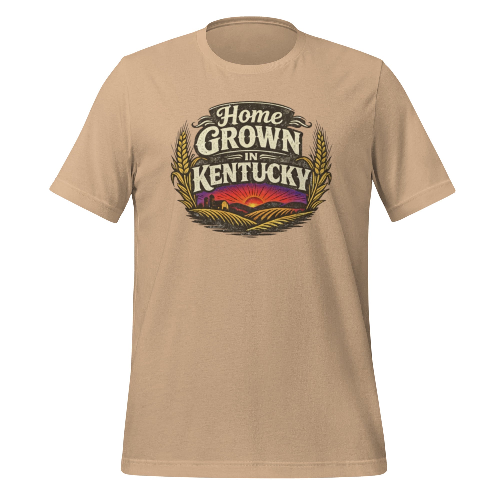 Home Grown in Kentucky T-Shirt | Vintage Wheat & Hills Design | Classic Cotton - Bluegrass Elite Apparel LLC