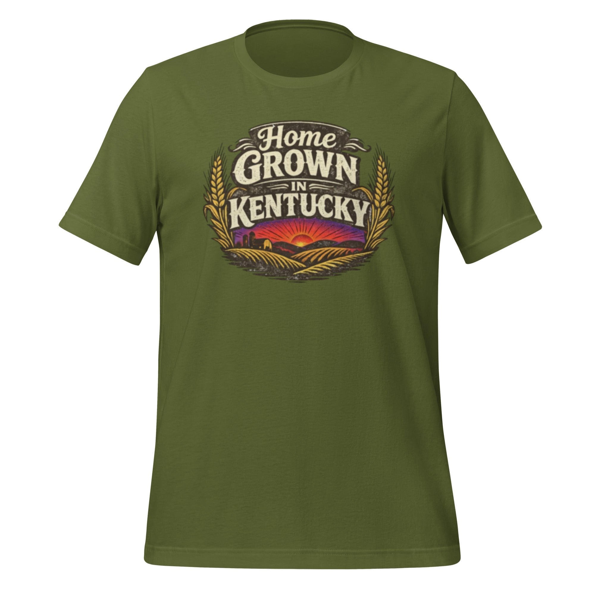 Home Grown in Kentucky T-Shirt | Vintage Wheat & Hills Design | Classic Cotton - Bluegrass Elite Apparel LLC