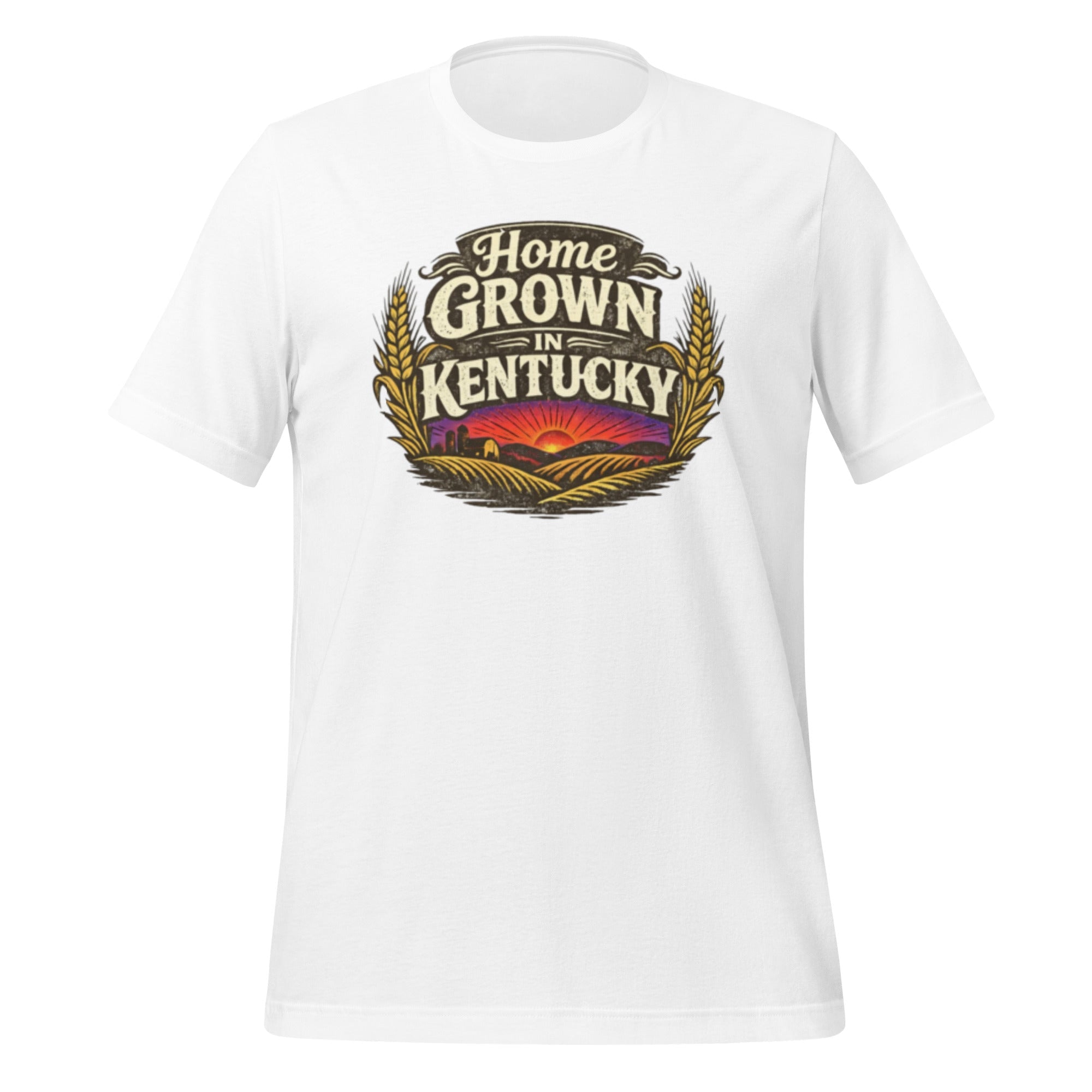 Home Grown in Kentucky T-Shirt | Vintage Wheat & Hills Design | Classic Cotton - Bluegrass Elite Apparel LLC