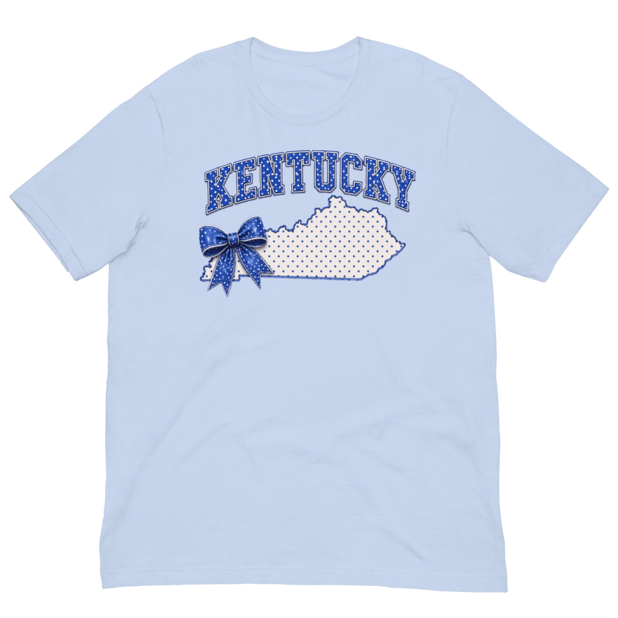 Kentucky Blue Dot Bow Tee | State Pride Script Design | Classic - Bluegrass Elite Apparel LLC