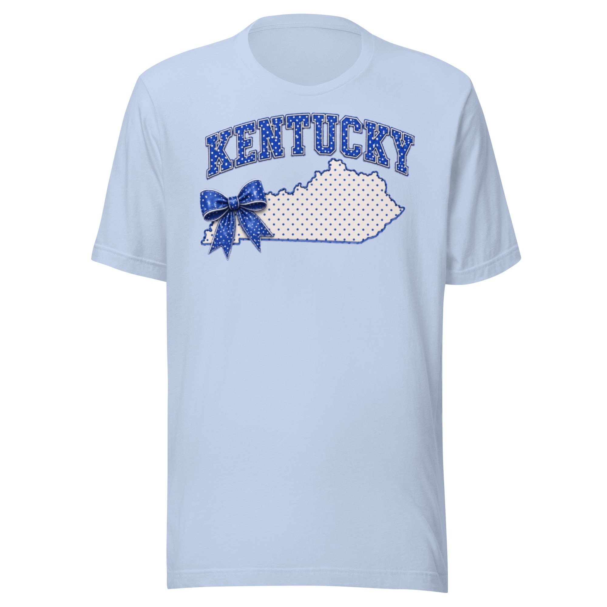 Kentucky Blue Dot Bow Tee | State Pride Script Design | Classic - Bluegrass Elite Apparel LLC