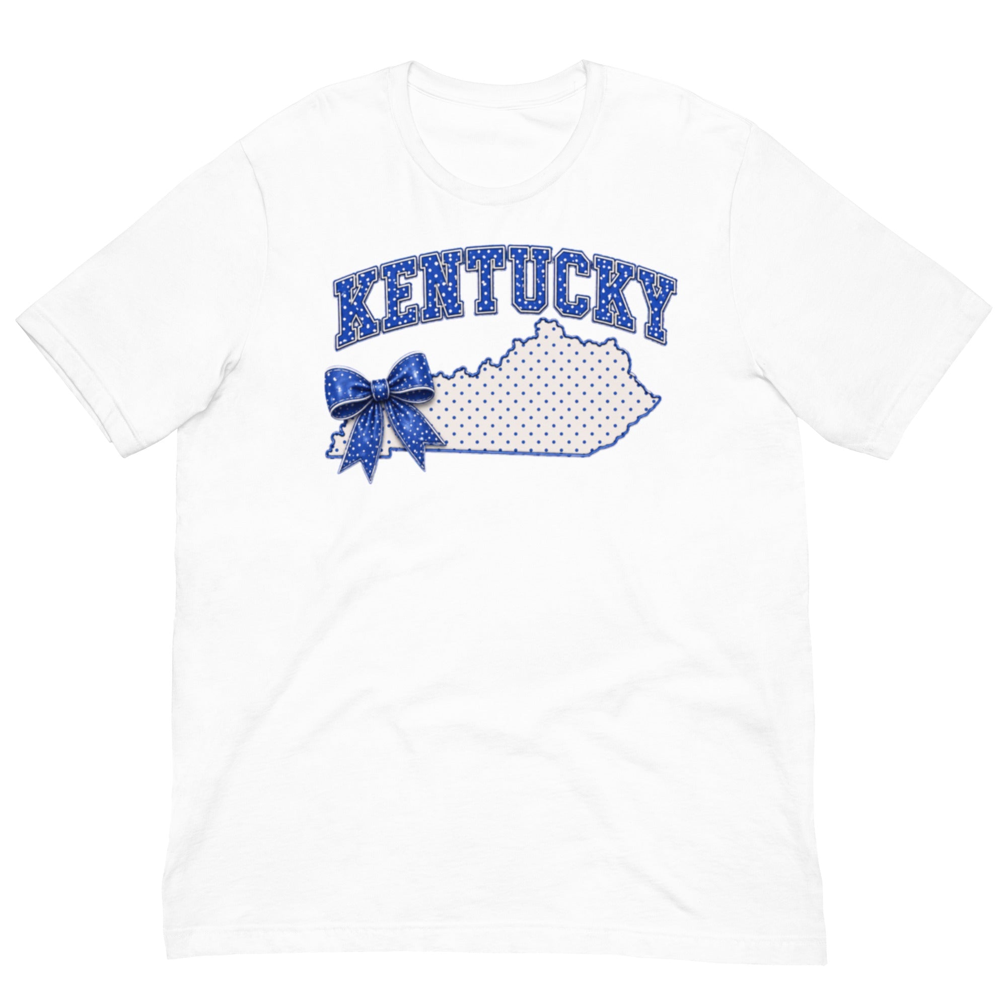 Kentucky Blue Dot Bow Tee | State Pride Script Design | Classic - Bluegrass Elite Apparel LLC