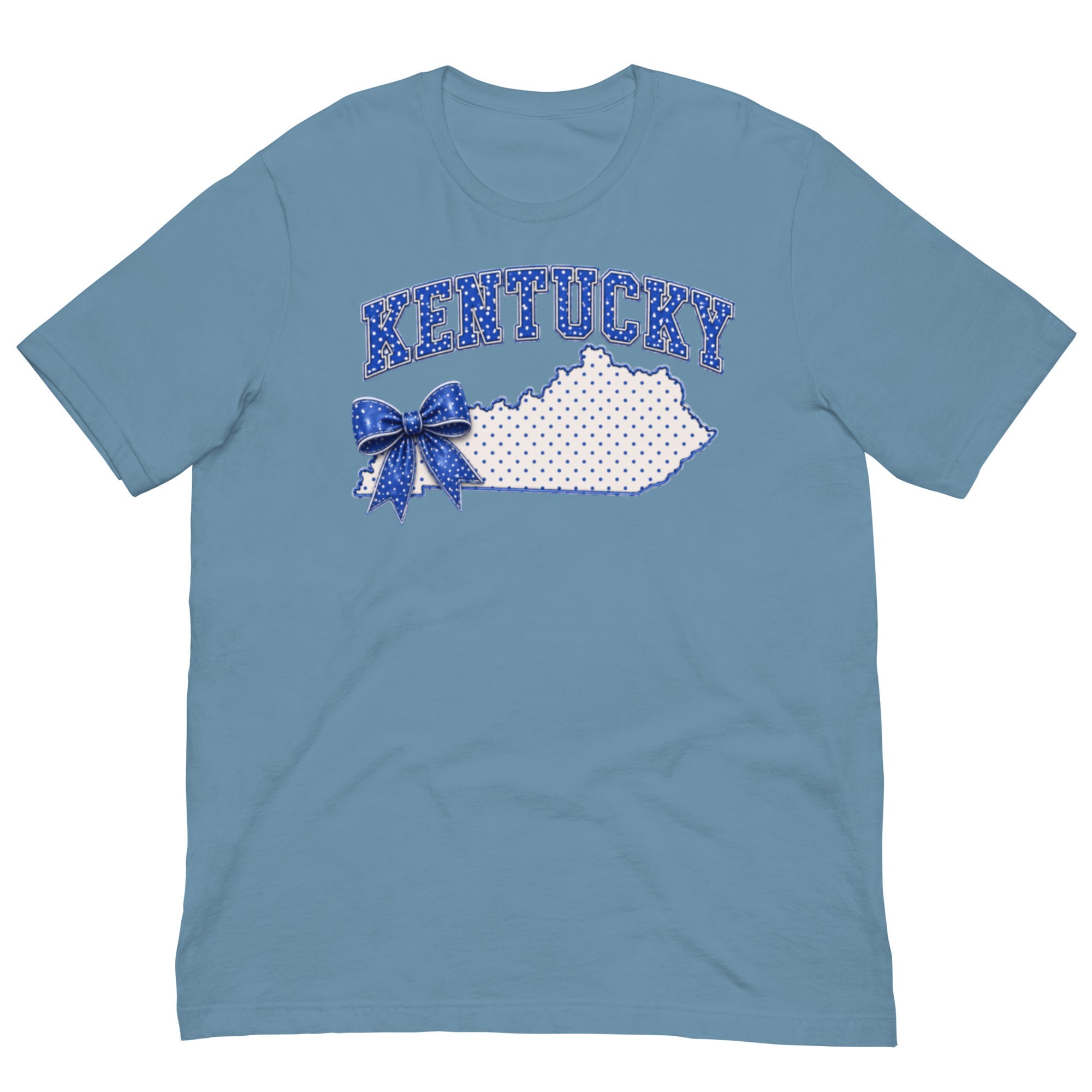 Kentucky Blue Dot Bow Tee | State Pride Script Design | Classic - Bluegrass Elite Apparel LLC